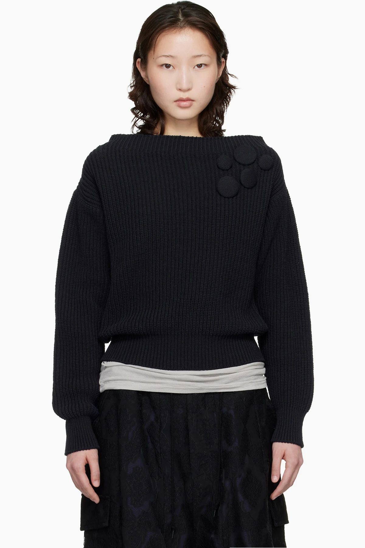 Navy Badge Applique Knit Pullover Sweater