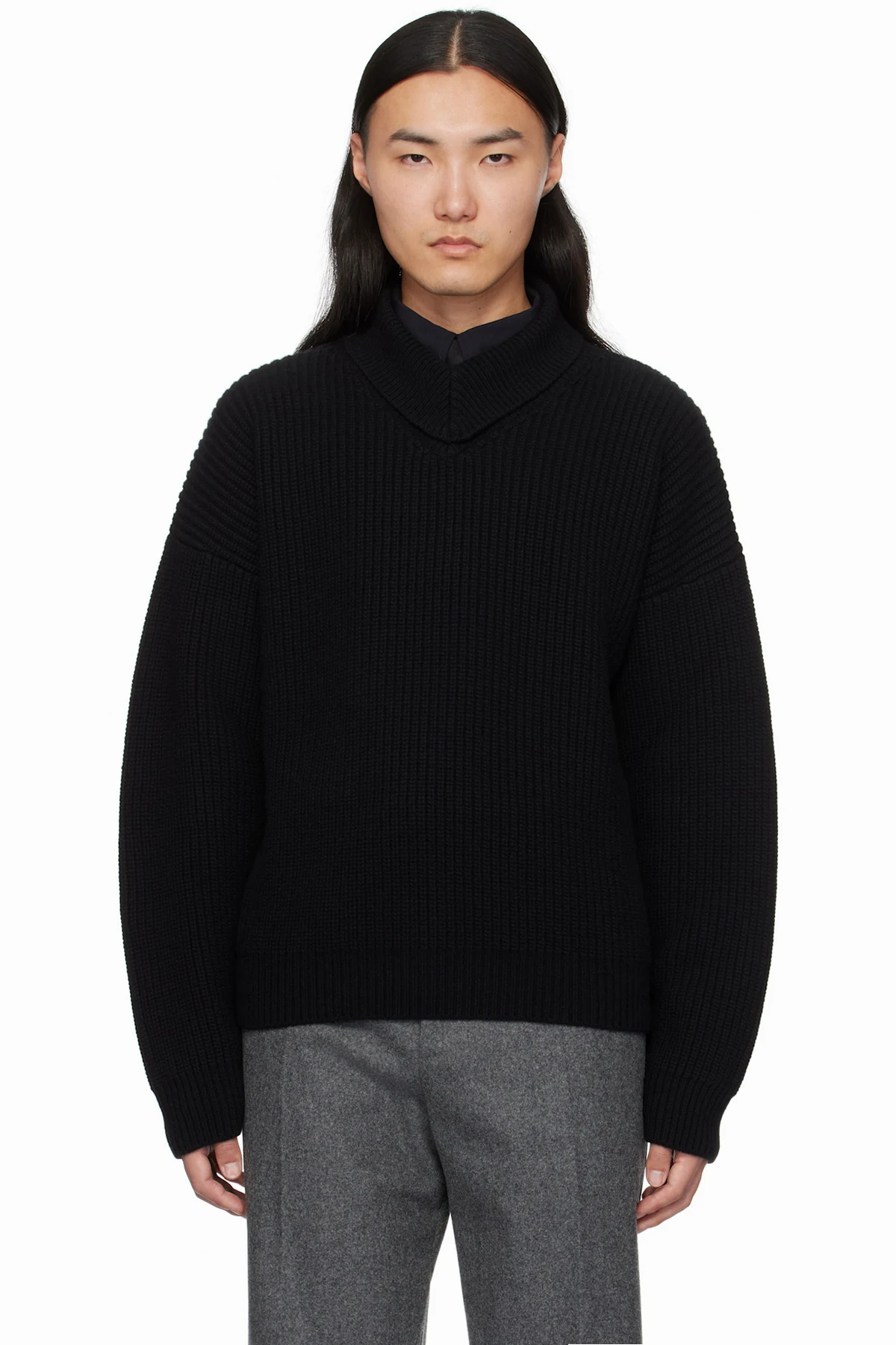 Black Wool & Cashmere Rib Turtleneck