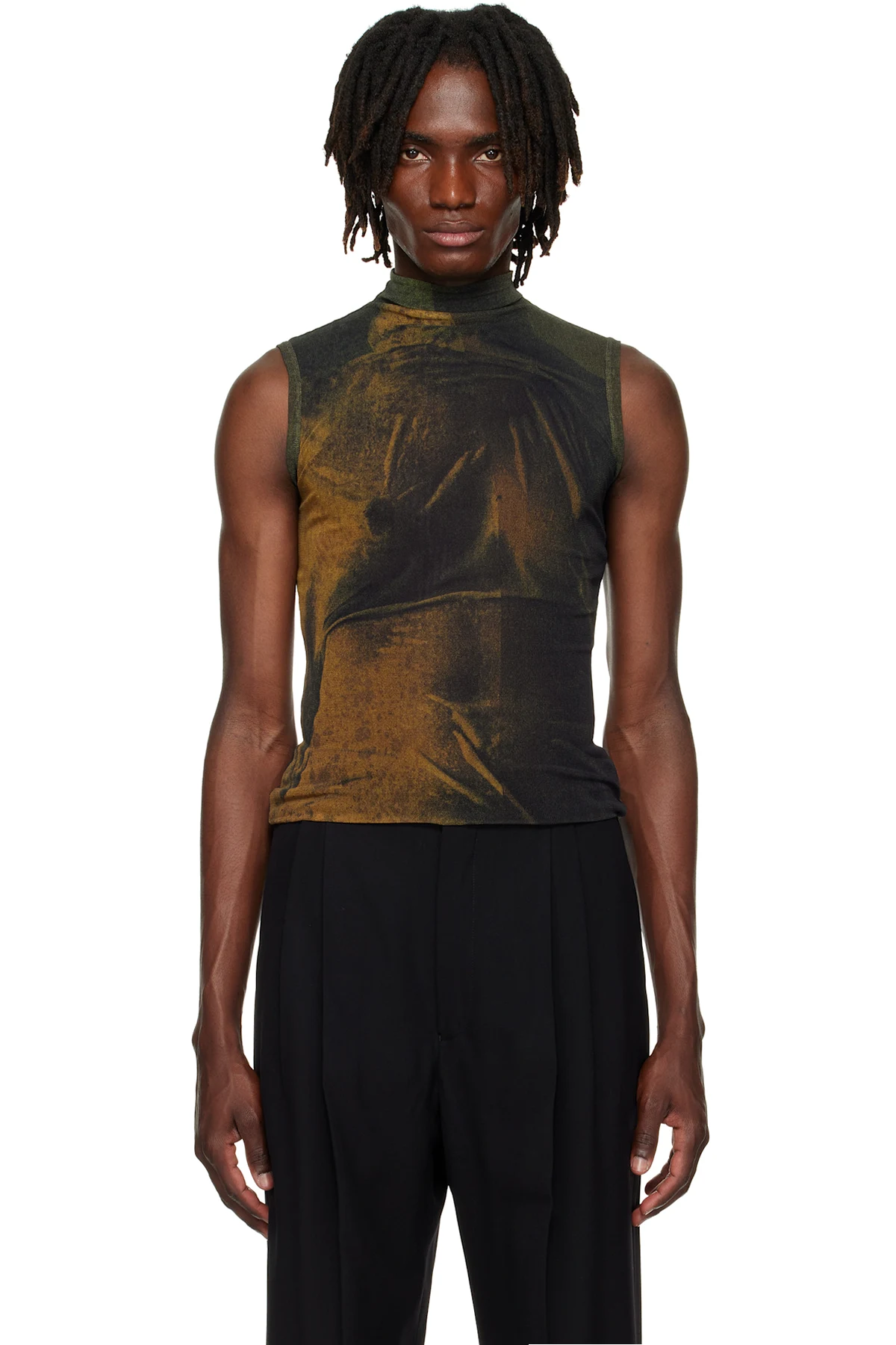 SSENSE Exclusive Khaki & Black High Neck Printed Water Tank Top