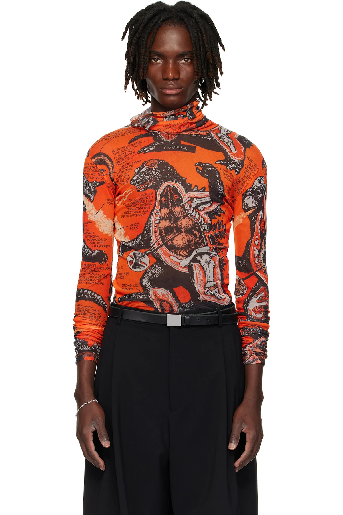 Orange & Black Masked Mesh Turtleneck