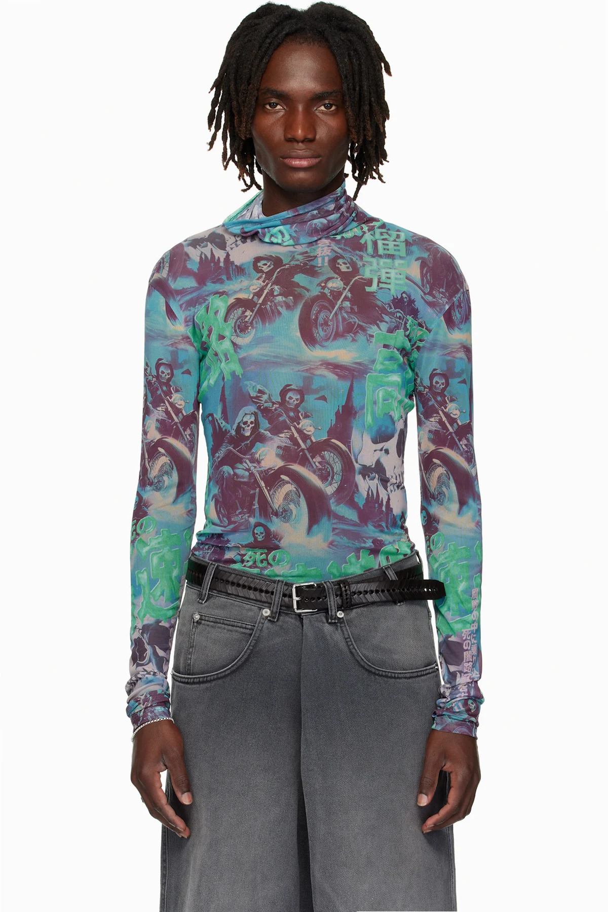 Multicolor Masked Mesh Turtleneck