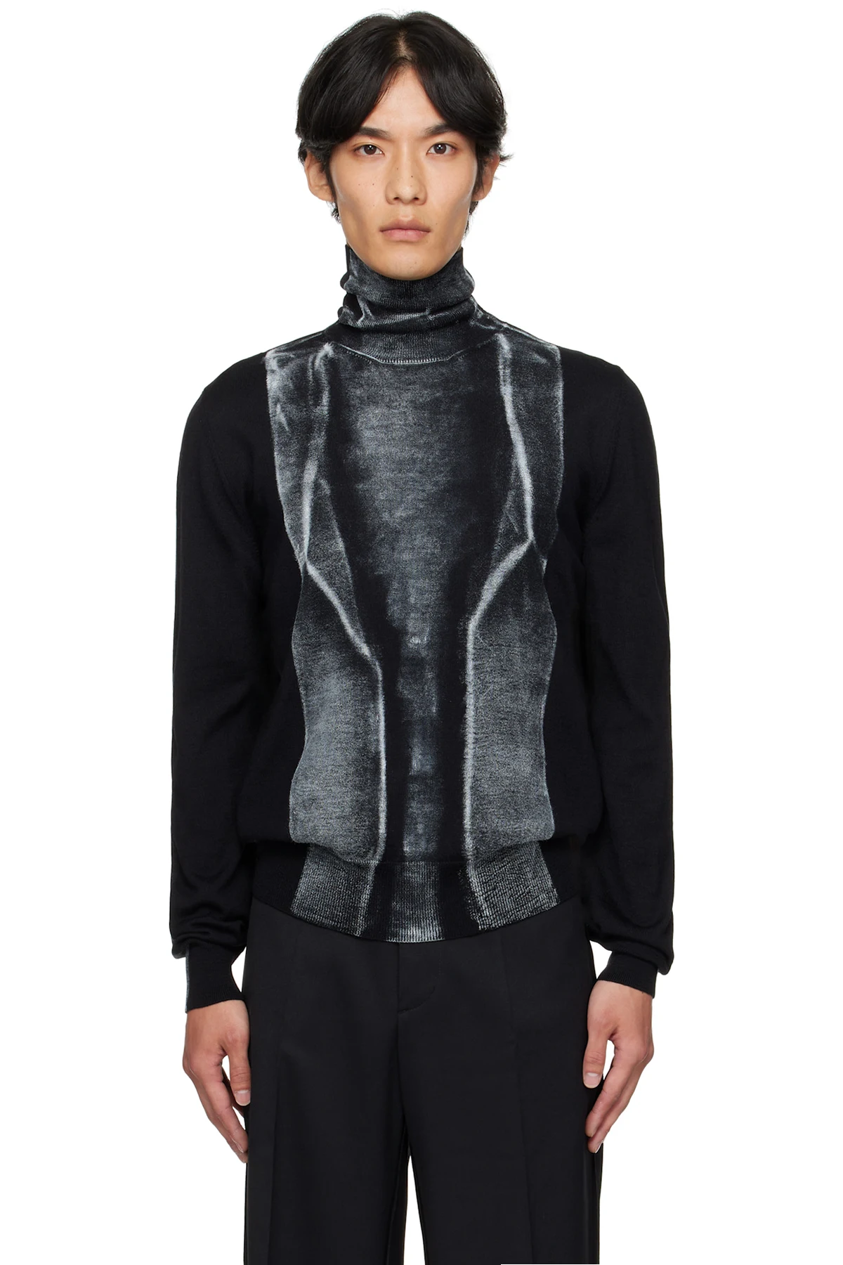 Black Folded Printed 14 Gauge Sweater