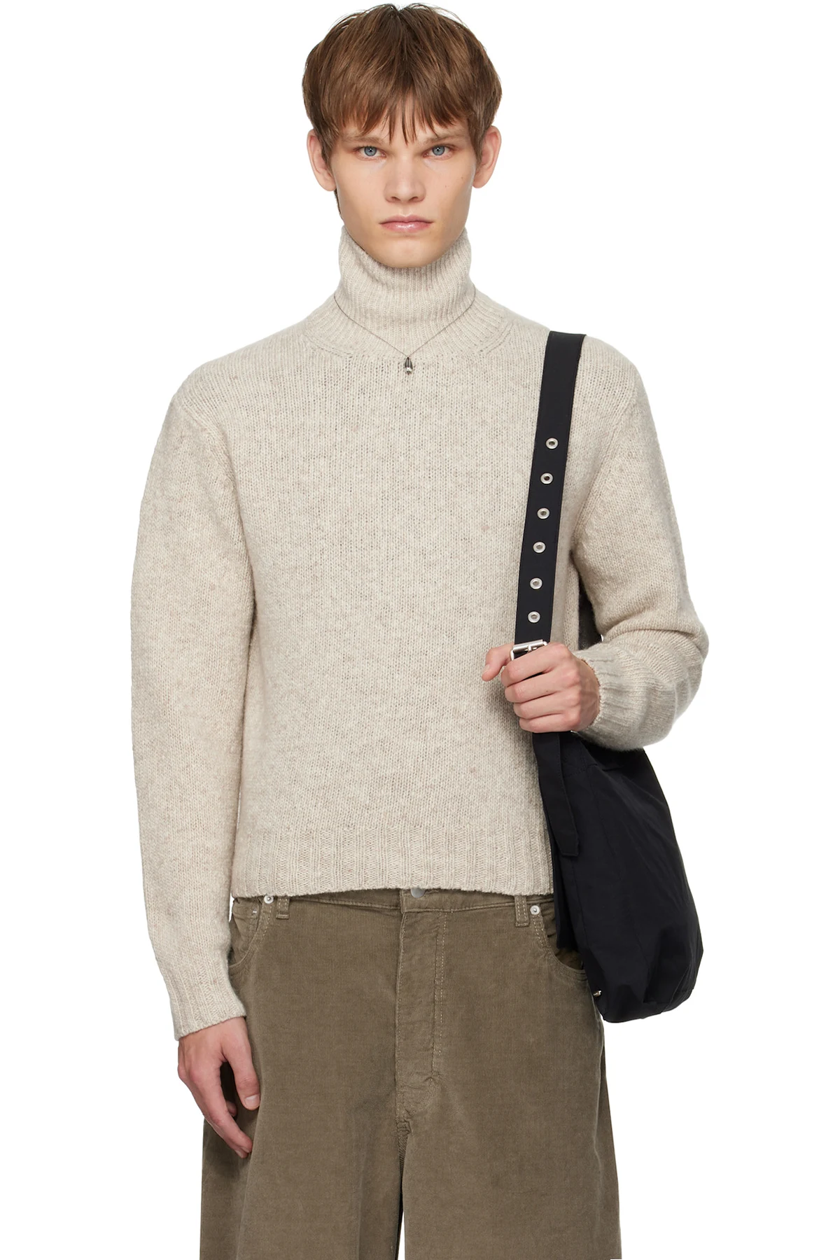Beige Cashmere Melange Knit Turtleneck