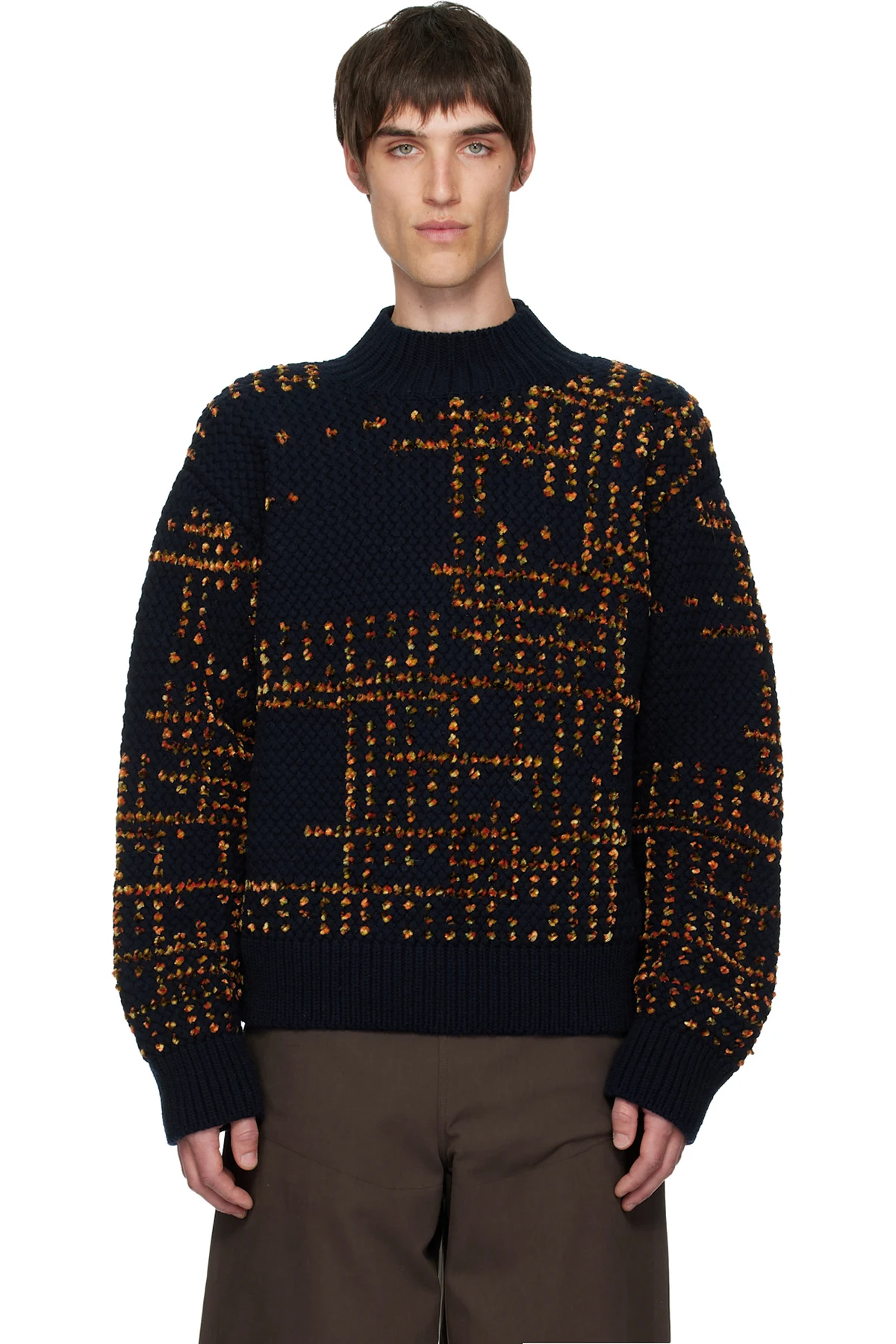 Black Jacquard Wool Turtleneck