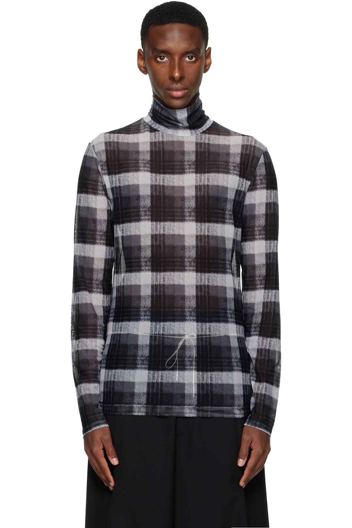 Black & Off-White Mesh Turtleneck