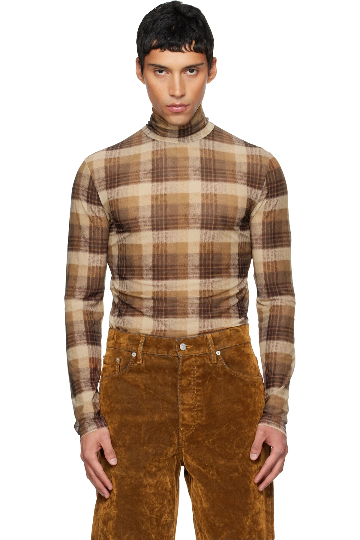 Brown Mesh Turtleneck