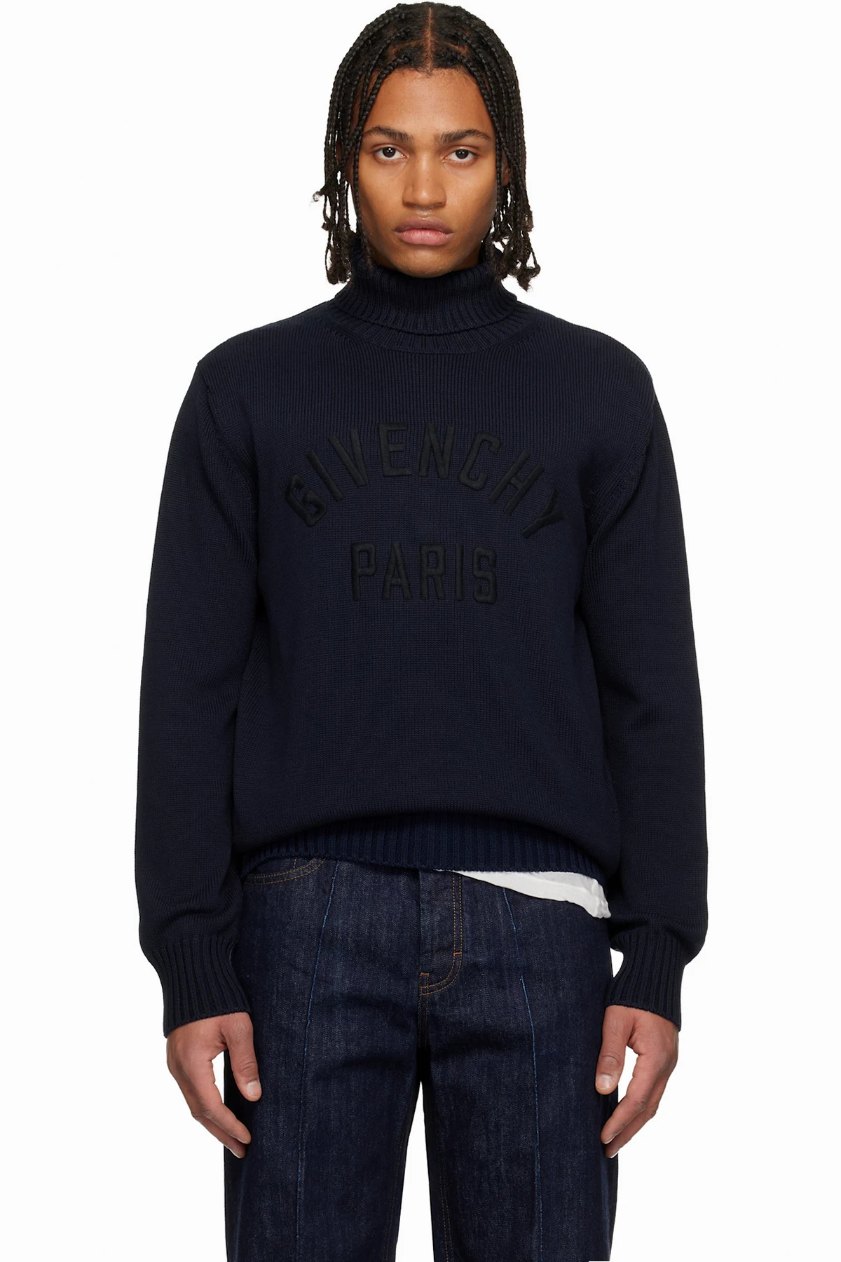 Navy Cotton Turtleneck Sweater