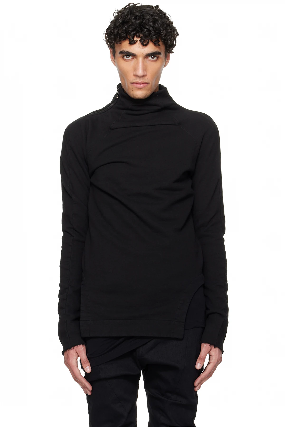 Black Arched Hem High Neck Sweatshirt