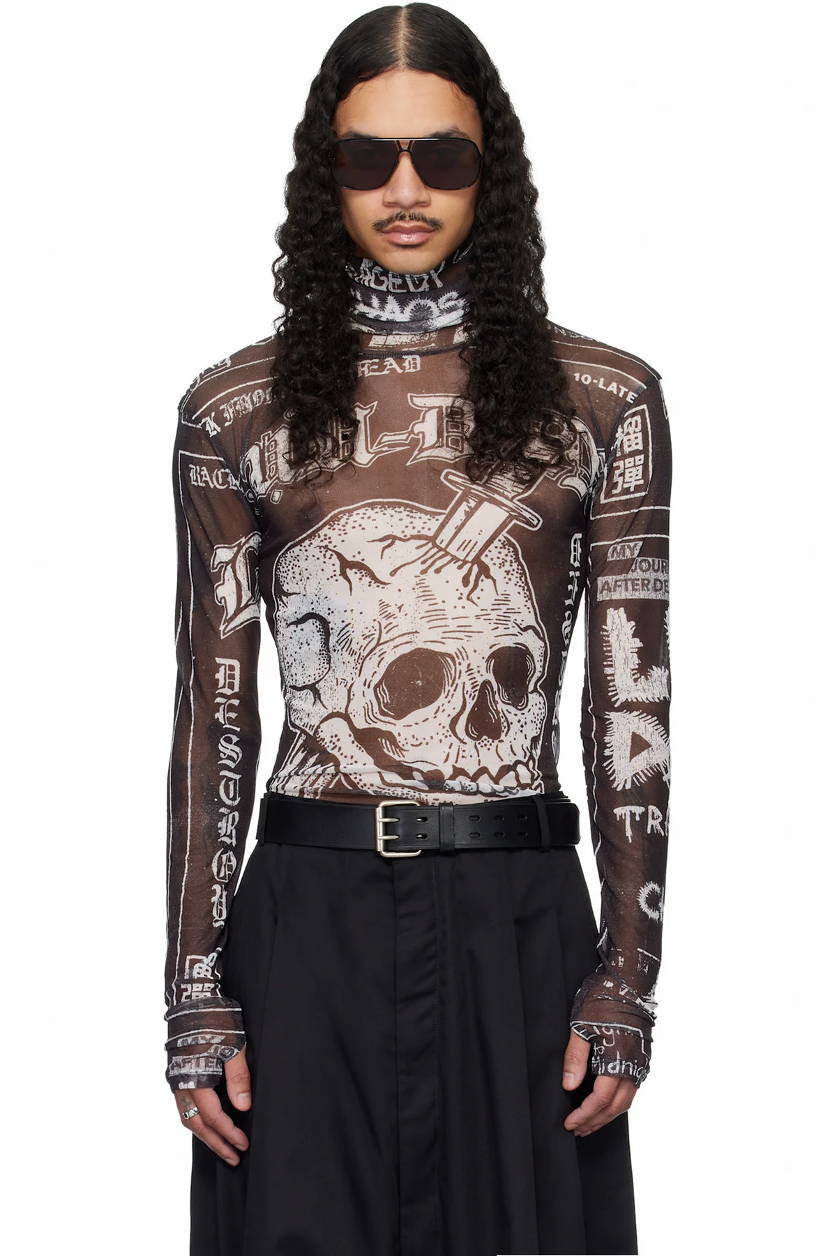 Black Masked Mesh Top