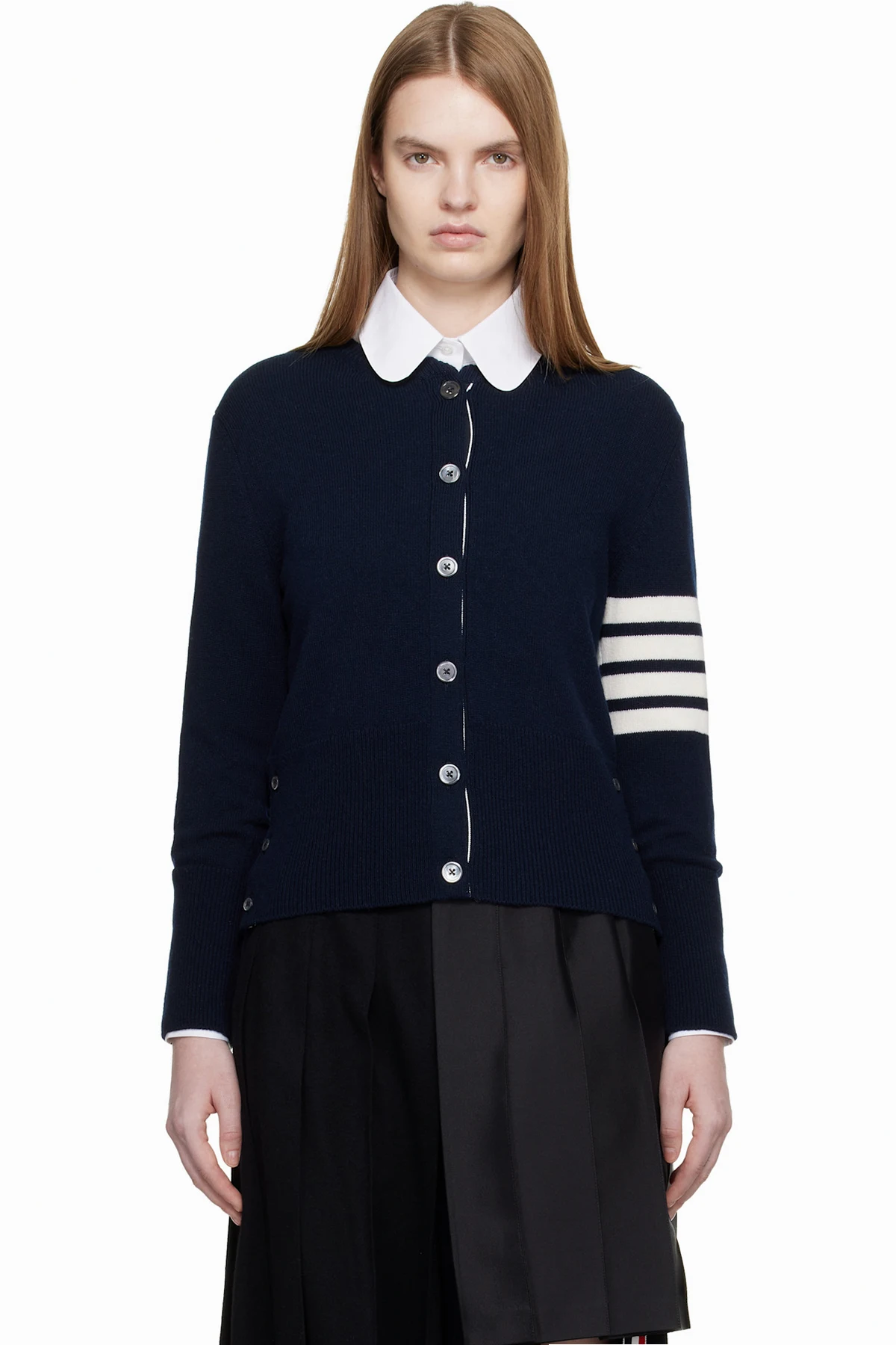 Navy Jersey Intarsia Classic Fit 4-Bar Cardigan