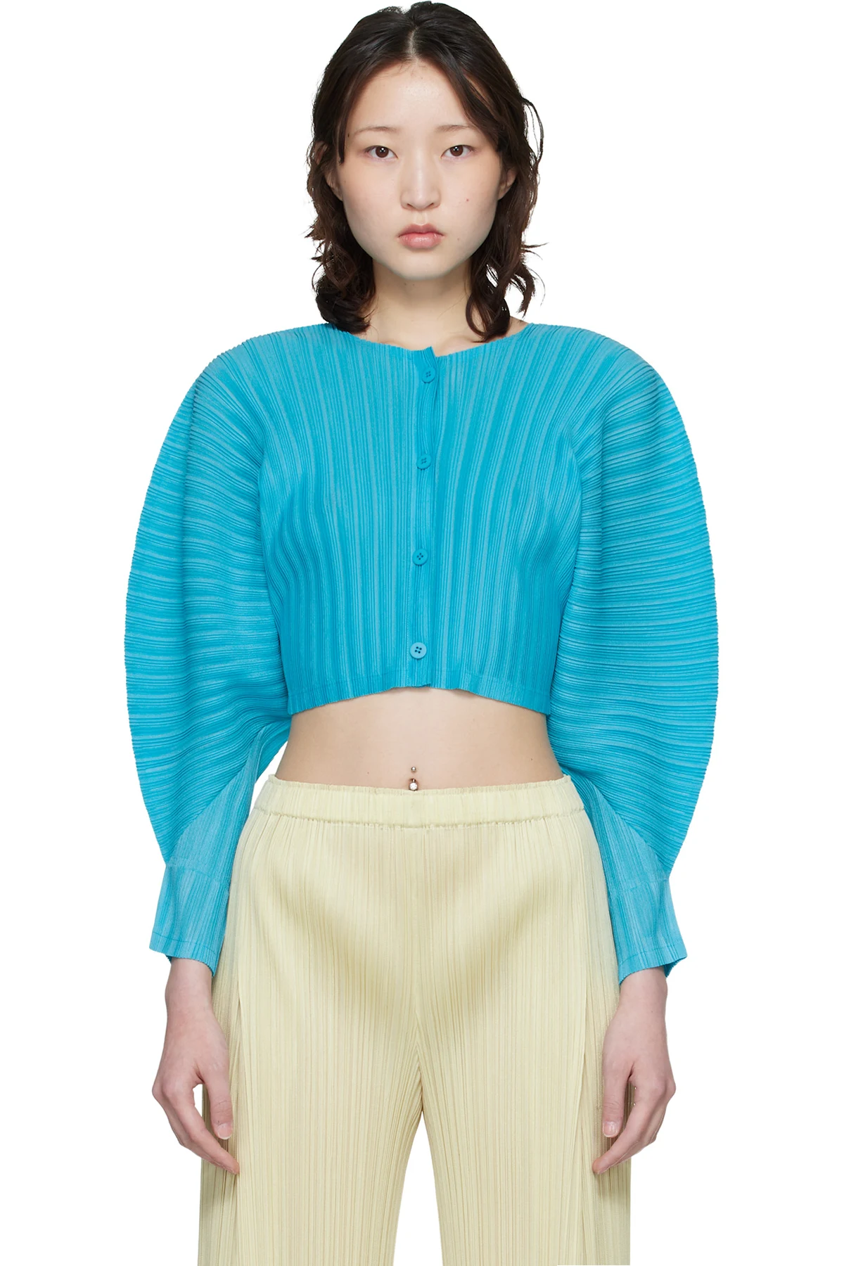 Blue Rib Pleats January Cardigan