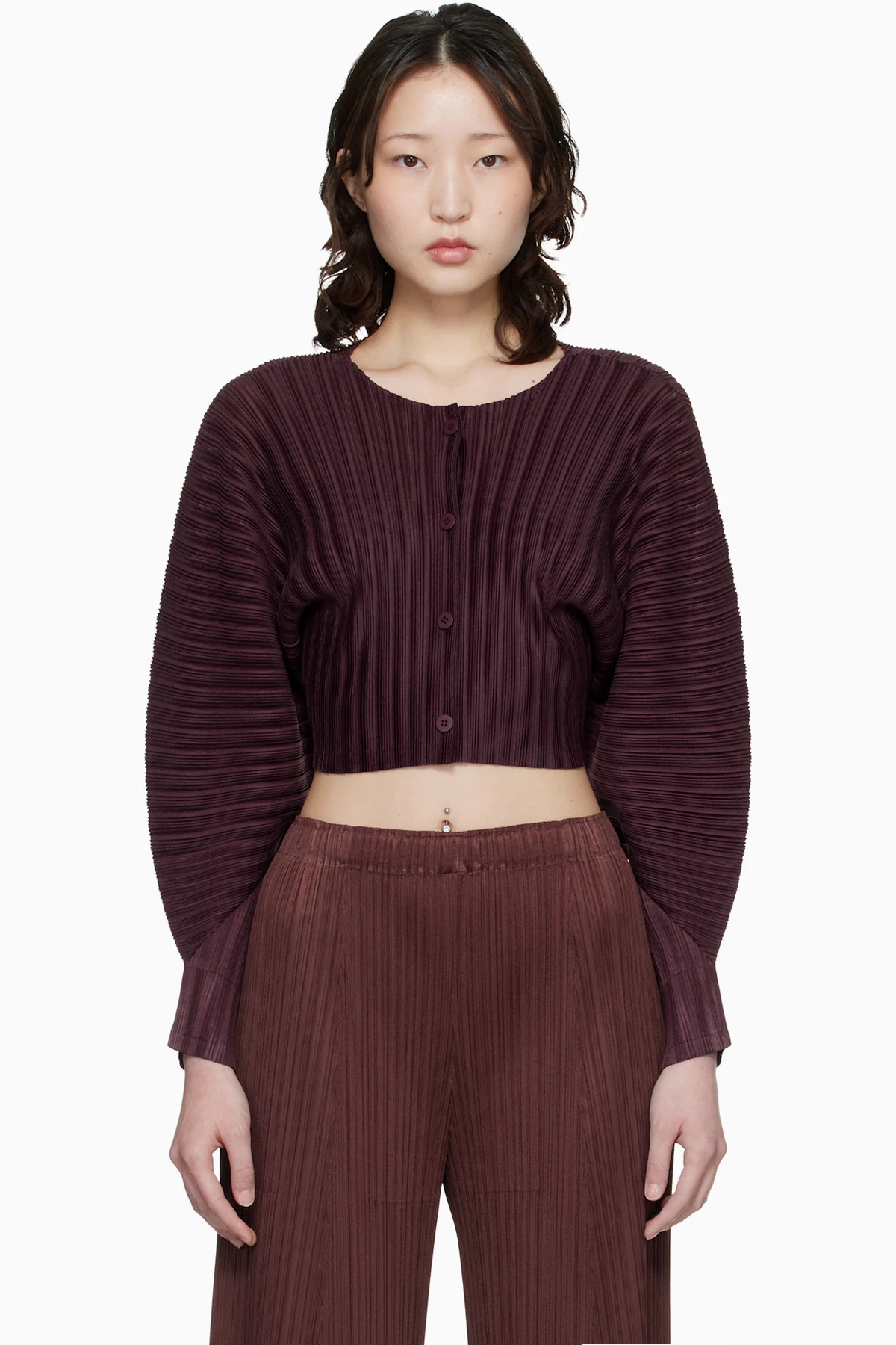 Burgundy Rib Pleats January Cardigan