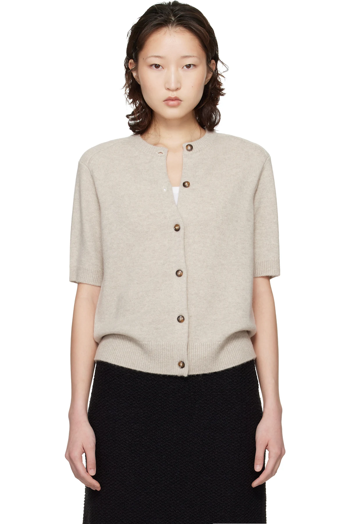 Beige Jodi Short-Sleeve Cashmere Cardigan