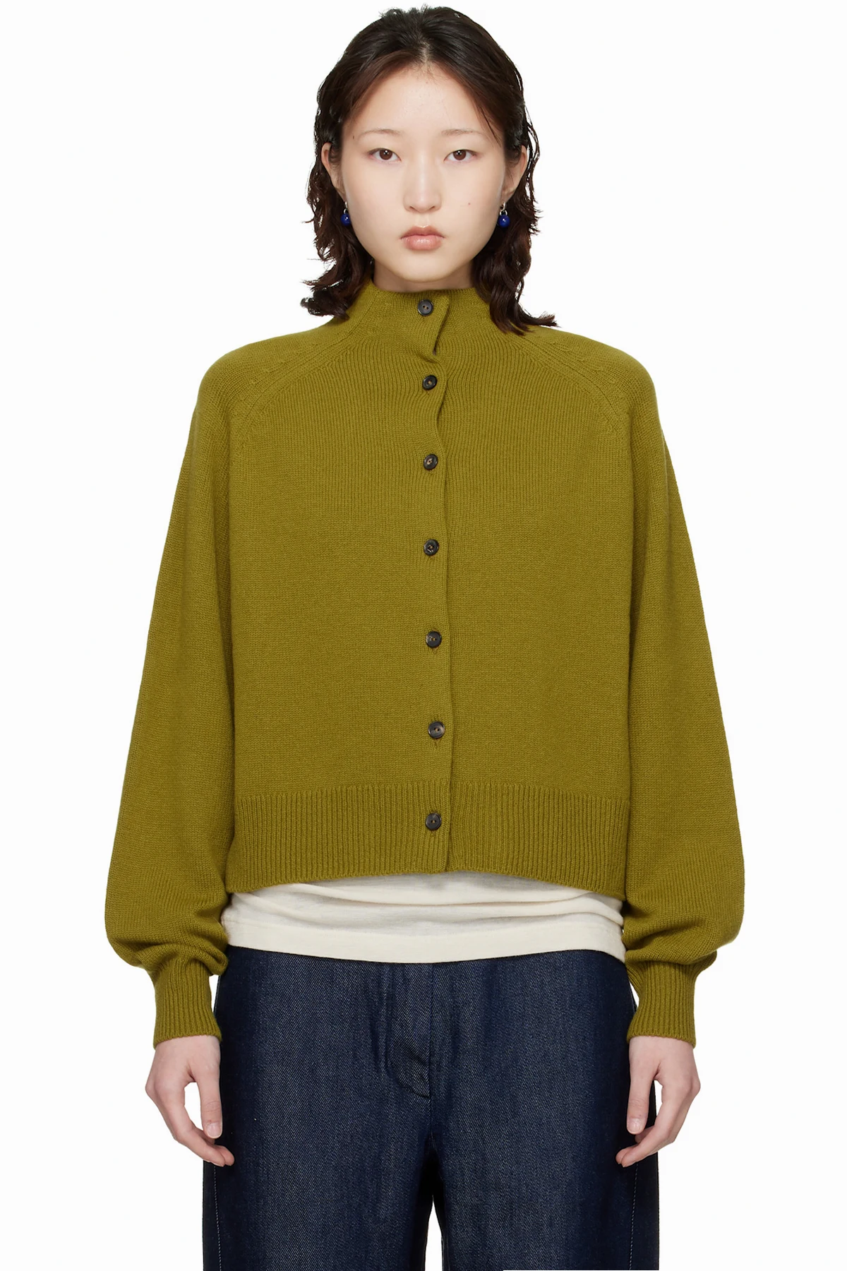 Green Merino Wool Perkins Cardigan