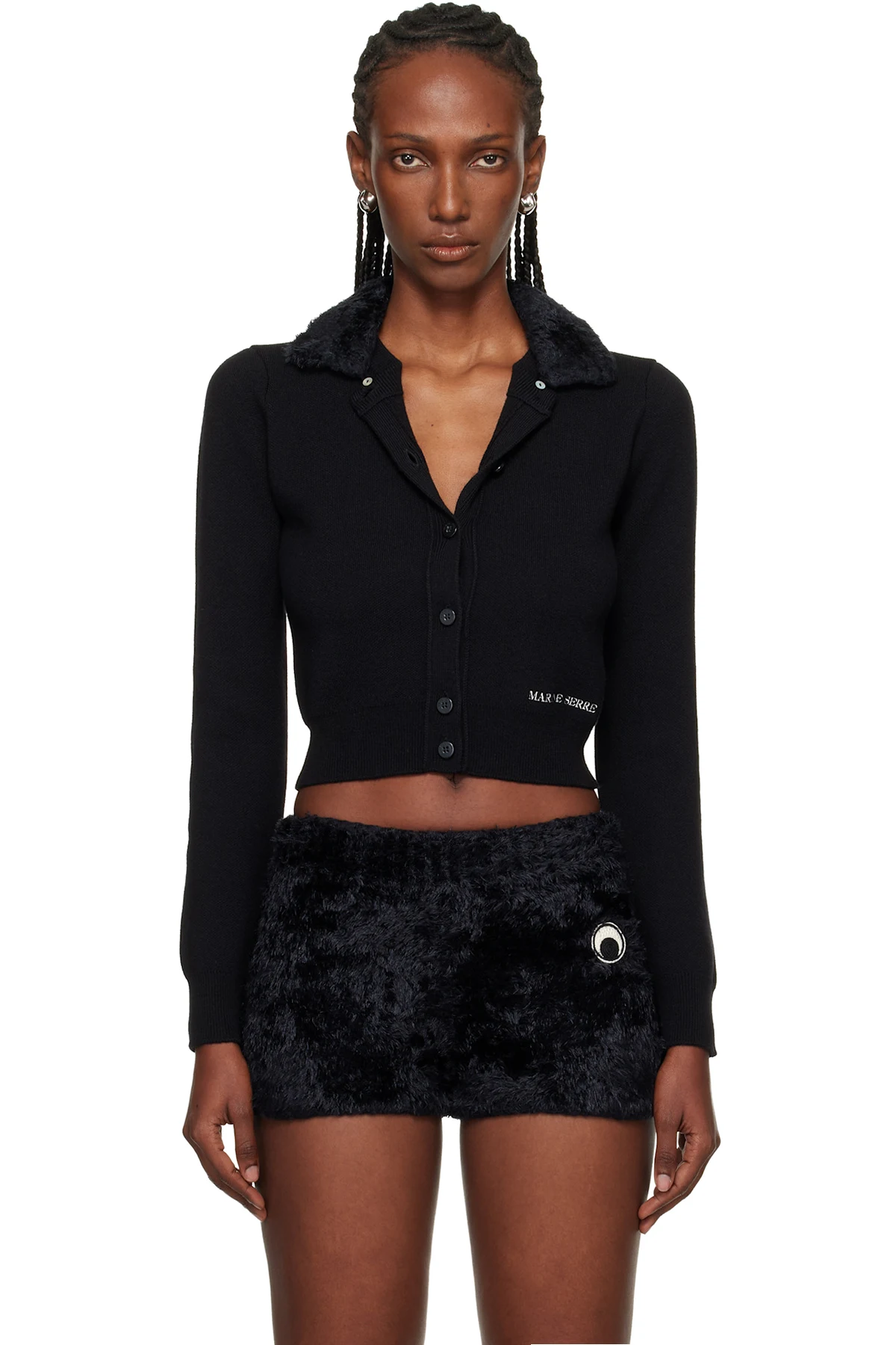 Black Merino Wool Knit Cropped Cardigan