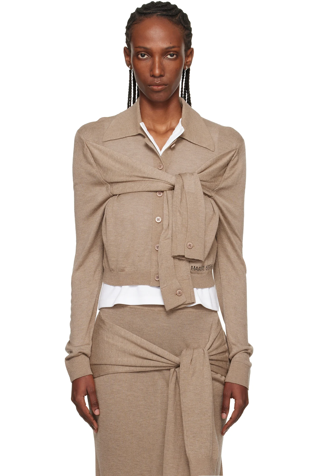 Beige Hybrid Knit Wrapped Cardigan