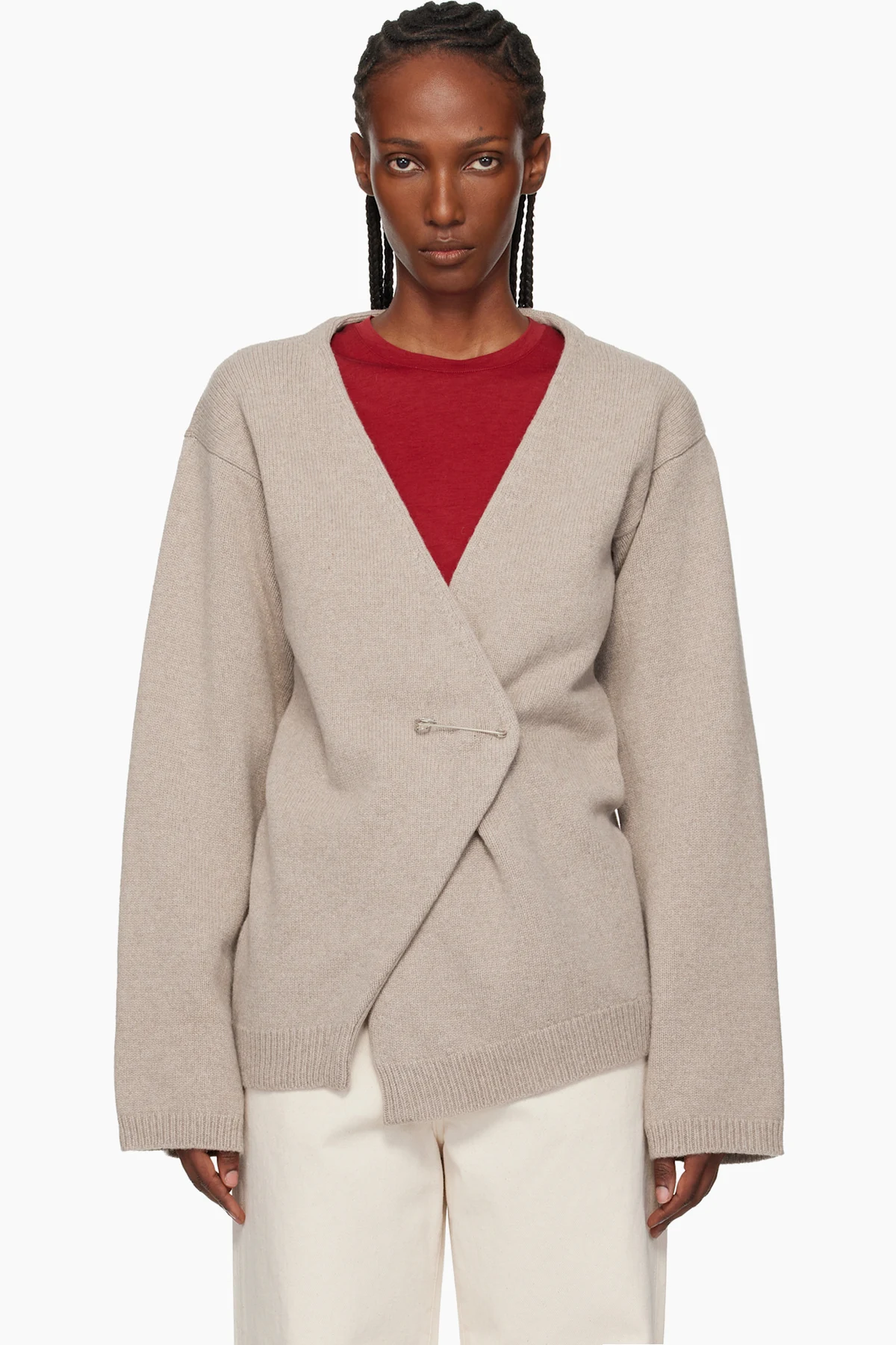 Taupe Off-Shoulder Wrap Cardigan