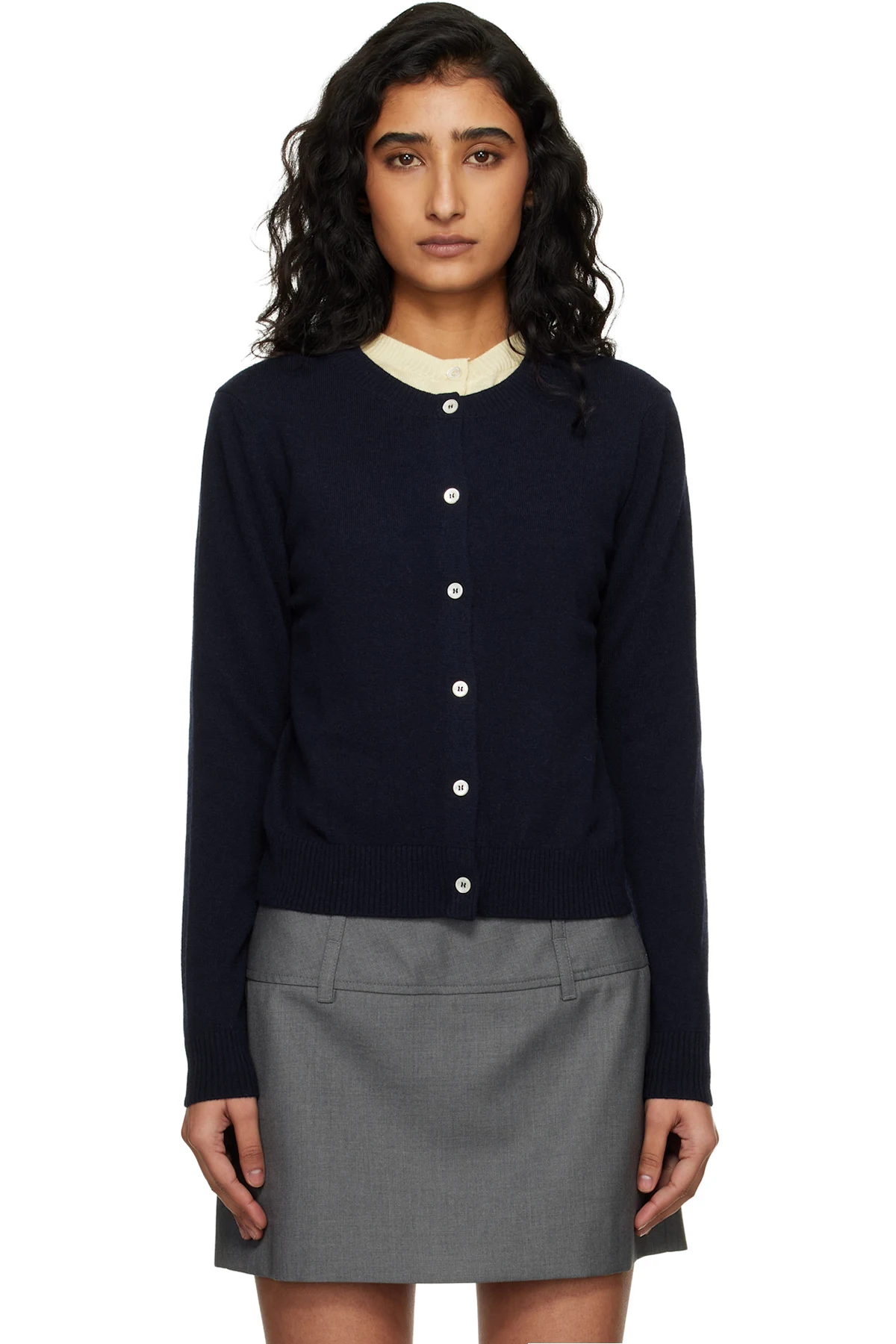 Navy Essential Crewneck Knit Cardigan