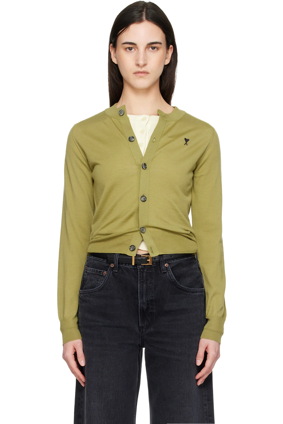 Green Wool Crewneck Ami de Coeur Cardigan