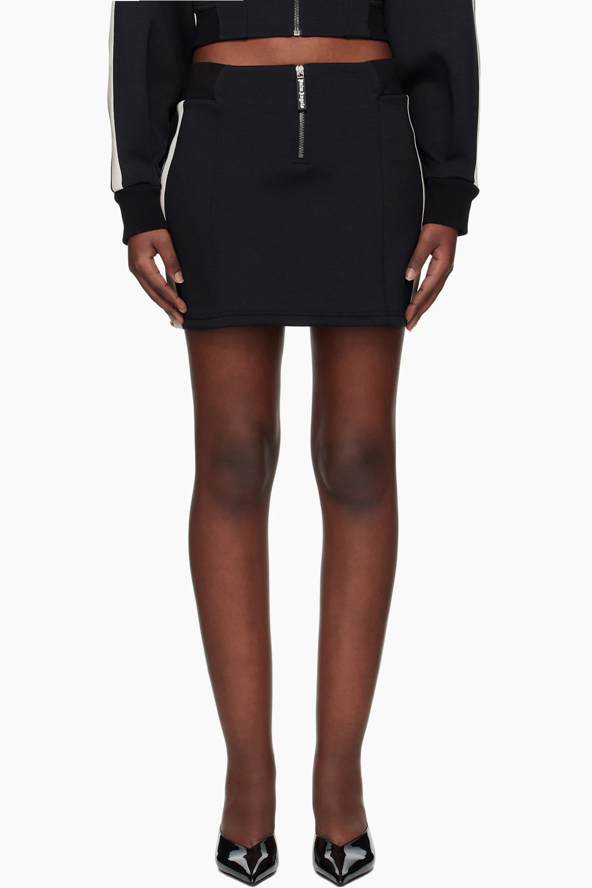 Black Neoprene Track Miniskirt