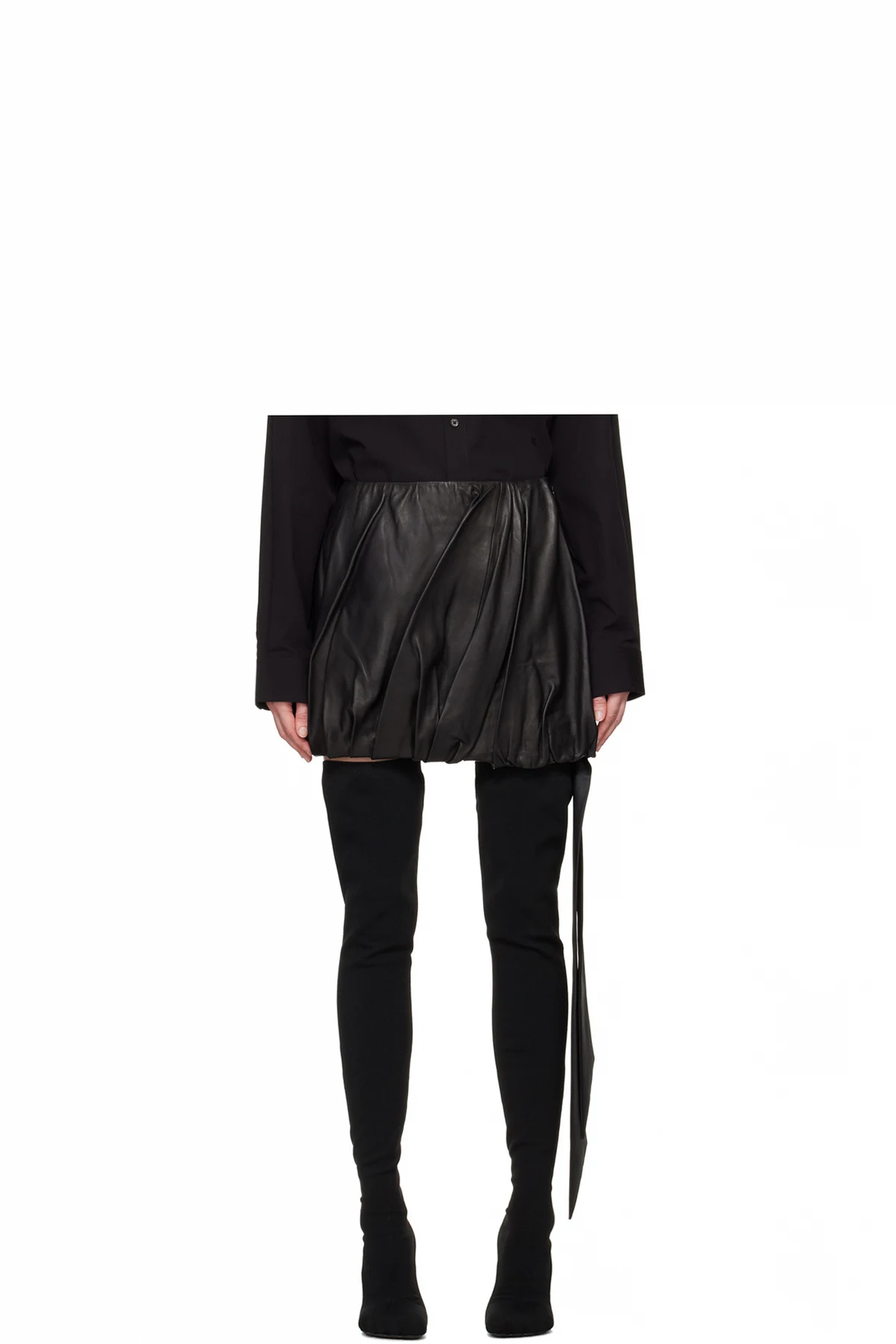 Black Ballooned Leather Miniskirt