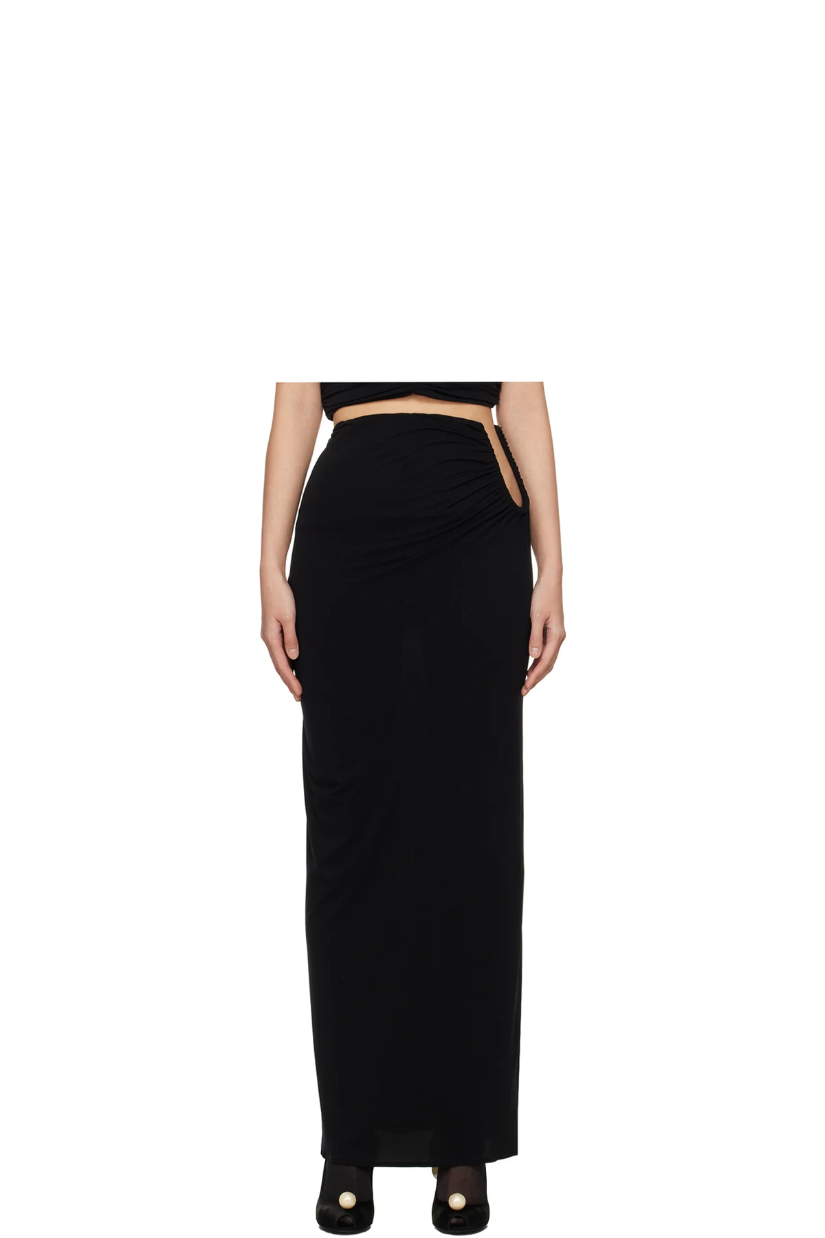 Black Hip Plunge Maxi Skirt