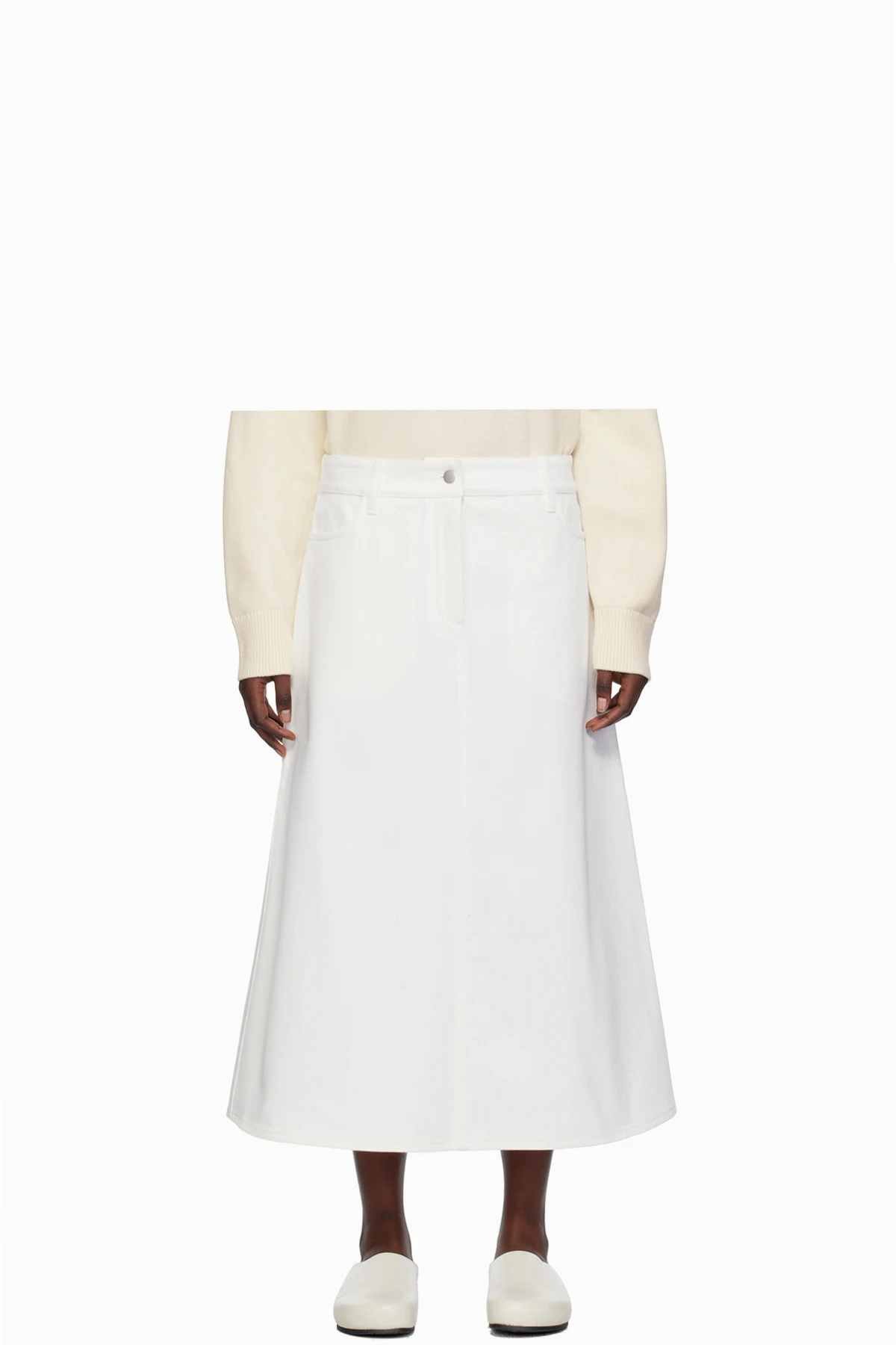 White A-Line Denim Maxi Skirt