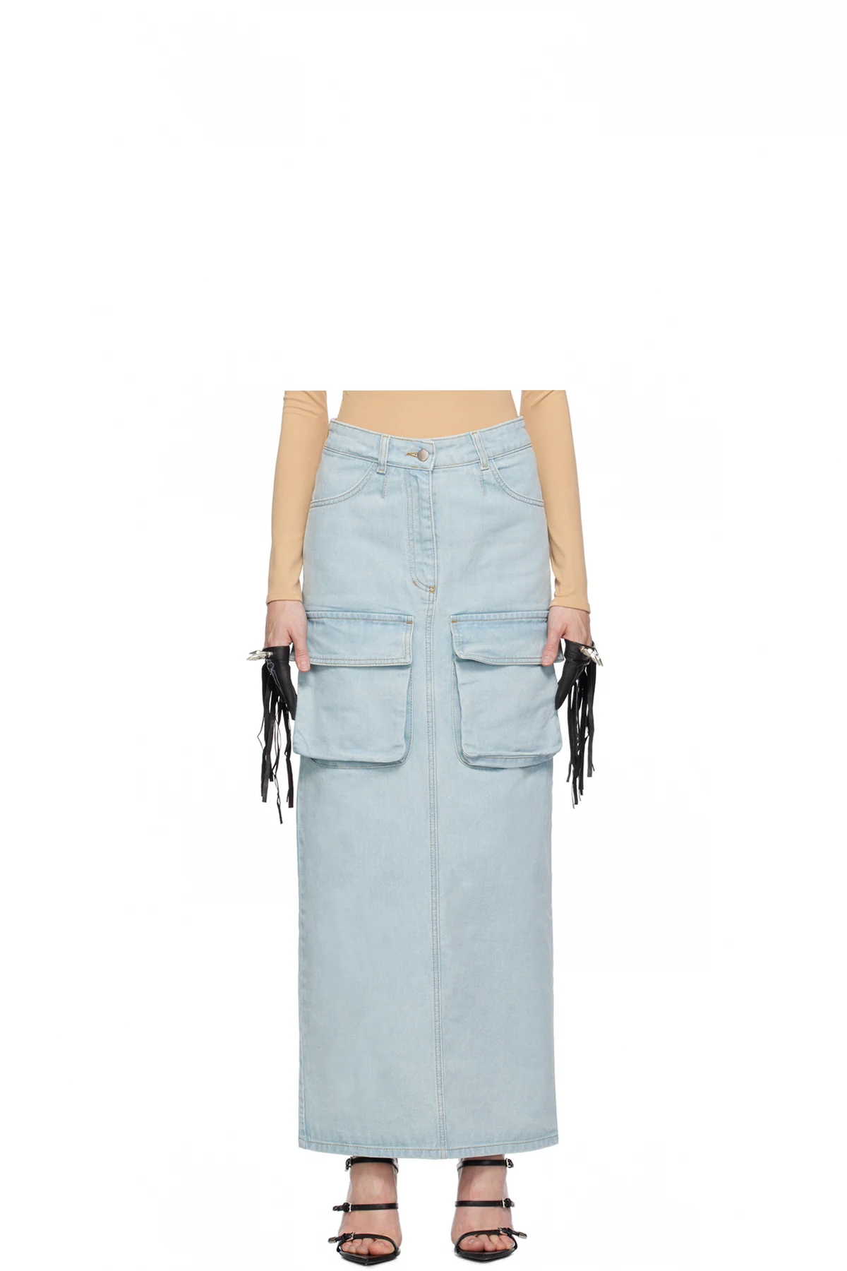 Blue Cargo Denim Maxi Skirt