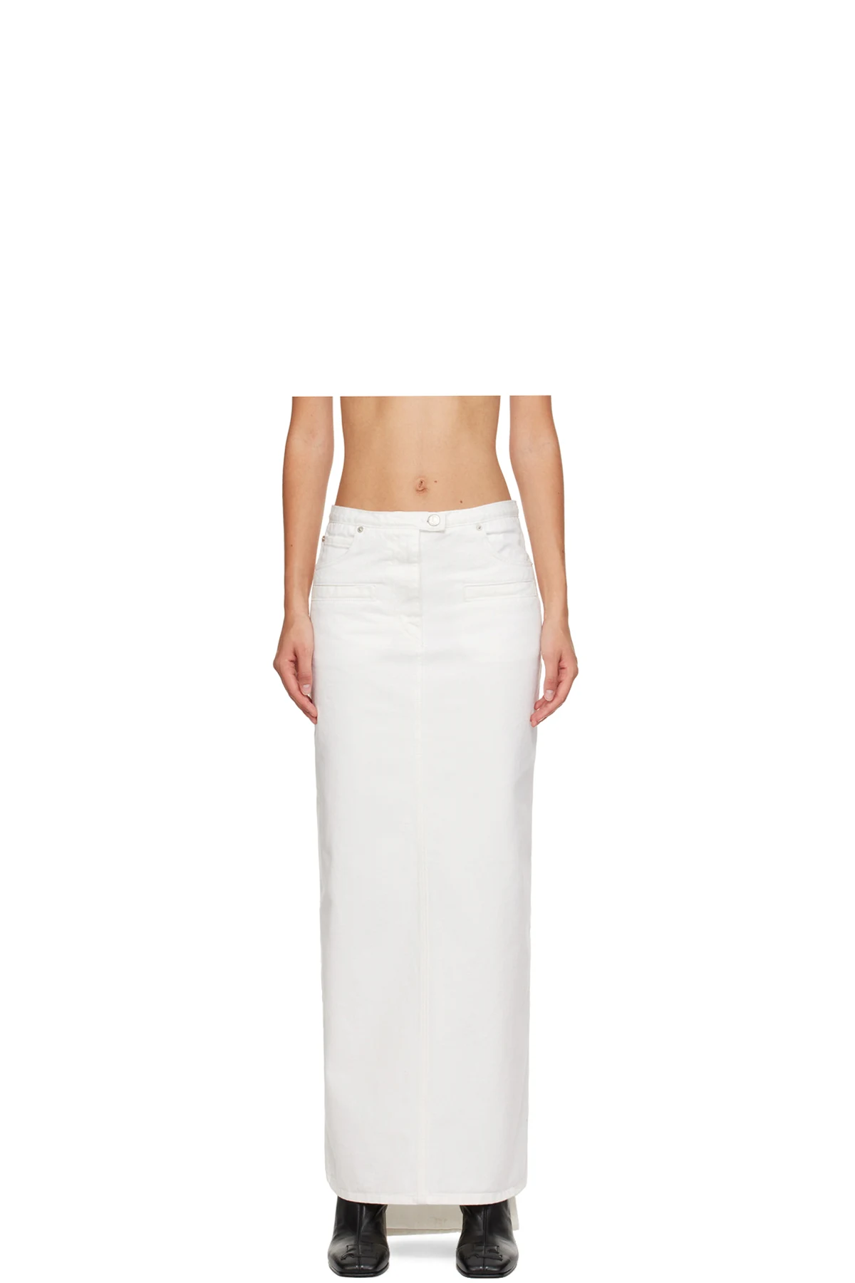 White Seven-Pocket Denim Maxi Skirt