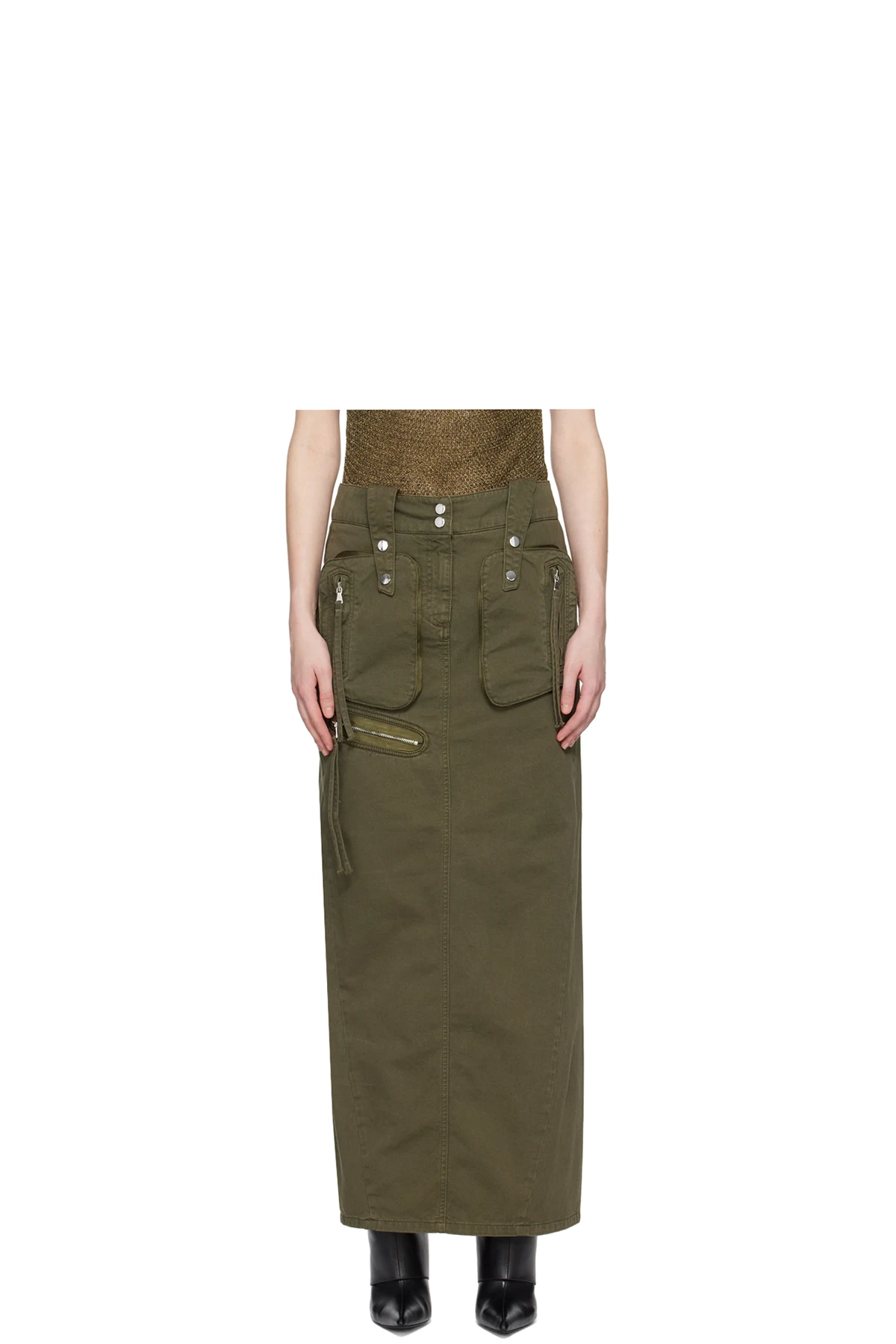 Green Embroidered Maxi Skirt