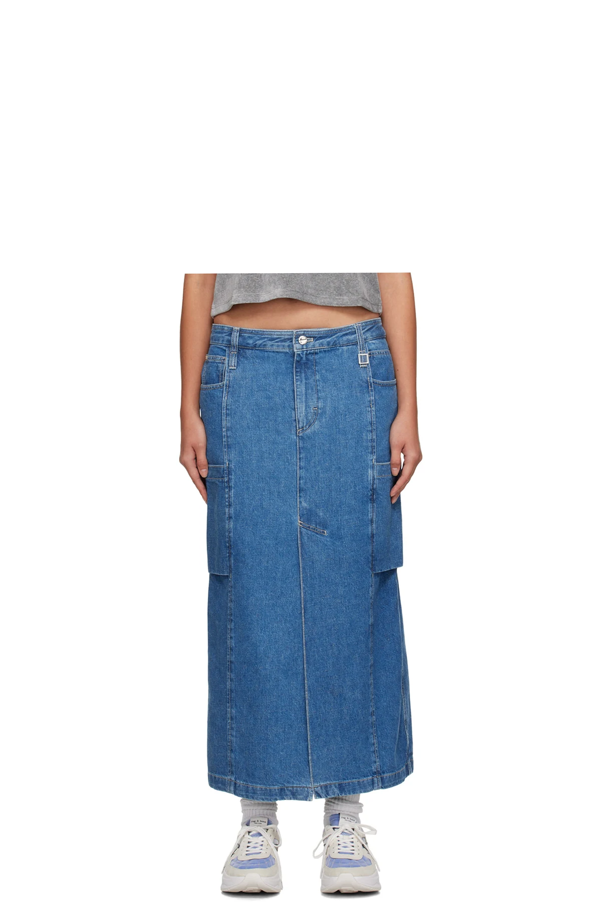 Blue Pocket Denim Maxi Skirt