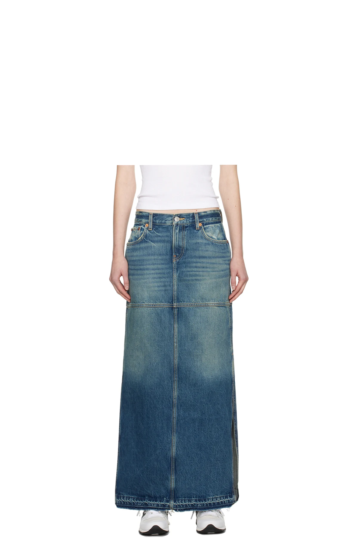 Blue Split Denim Maxi Skirt