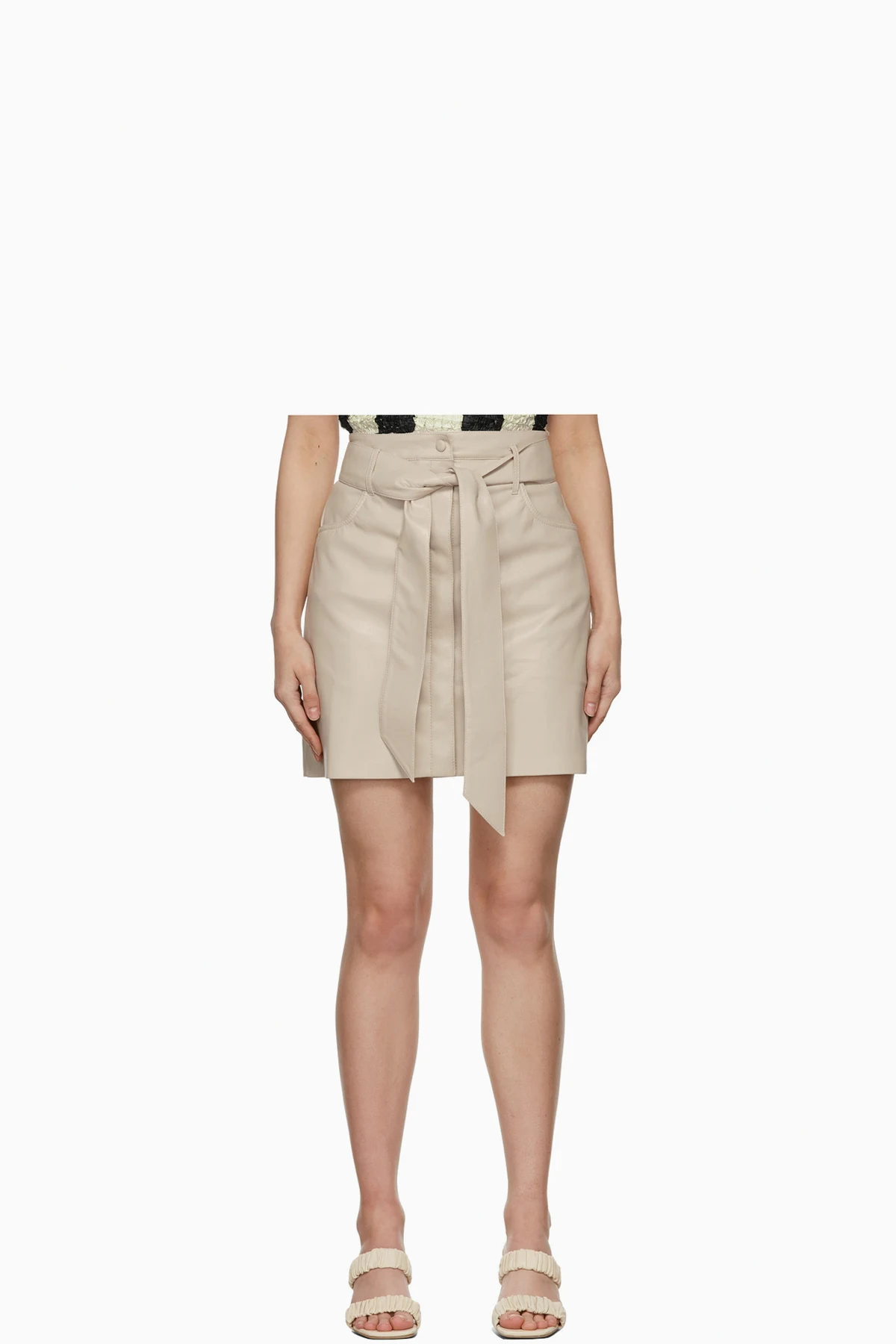 Beige Vegan Leather Meda Short Skirt