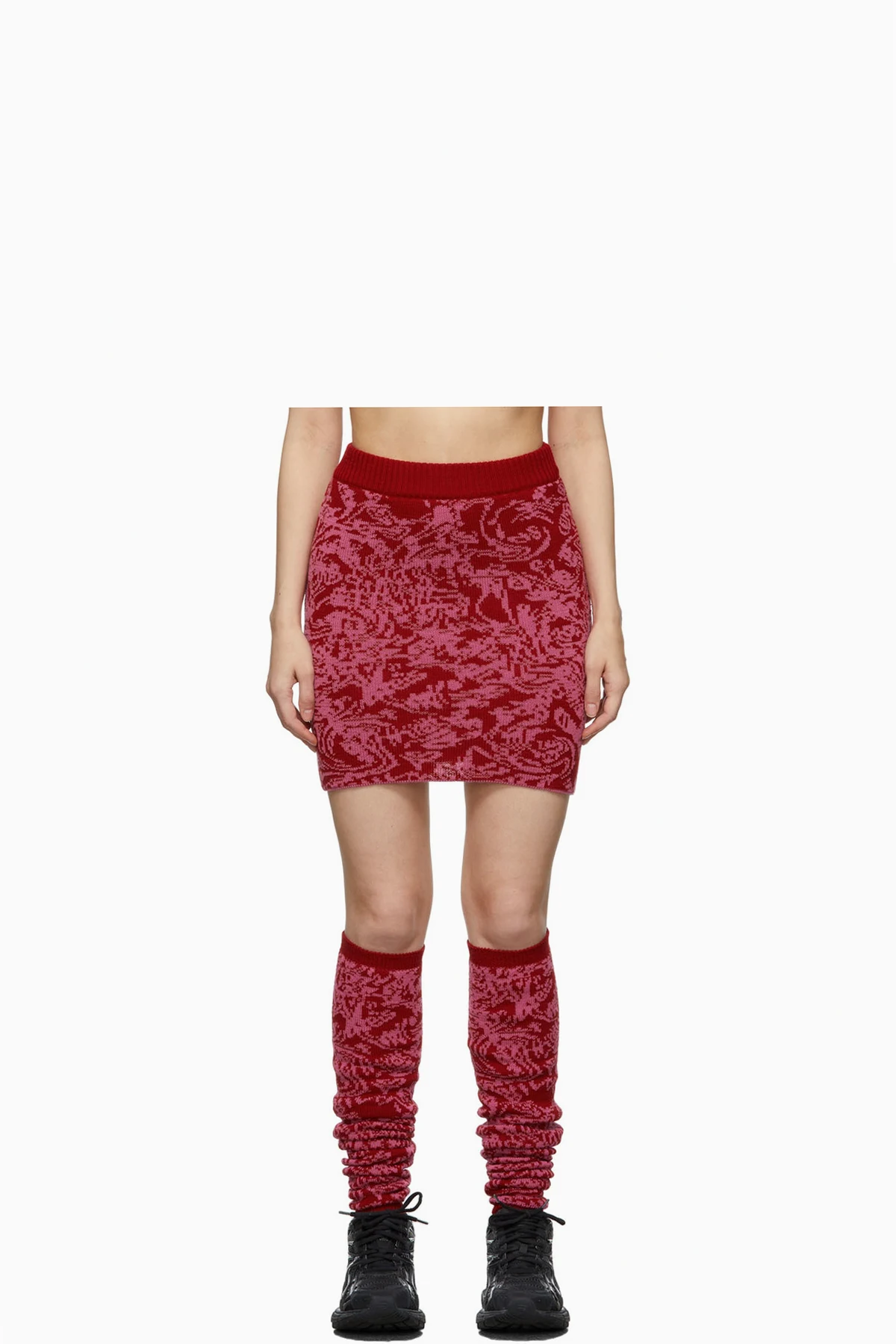 Red & Pink Jacquard Knitted Skirt
