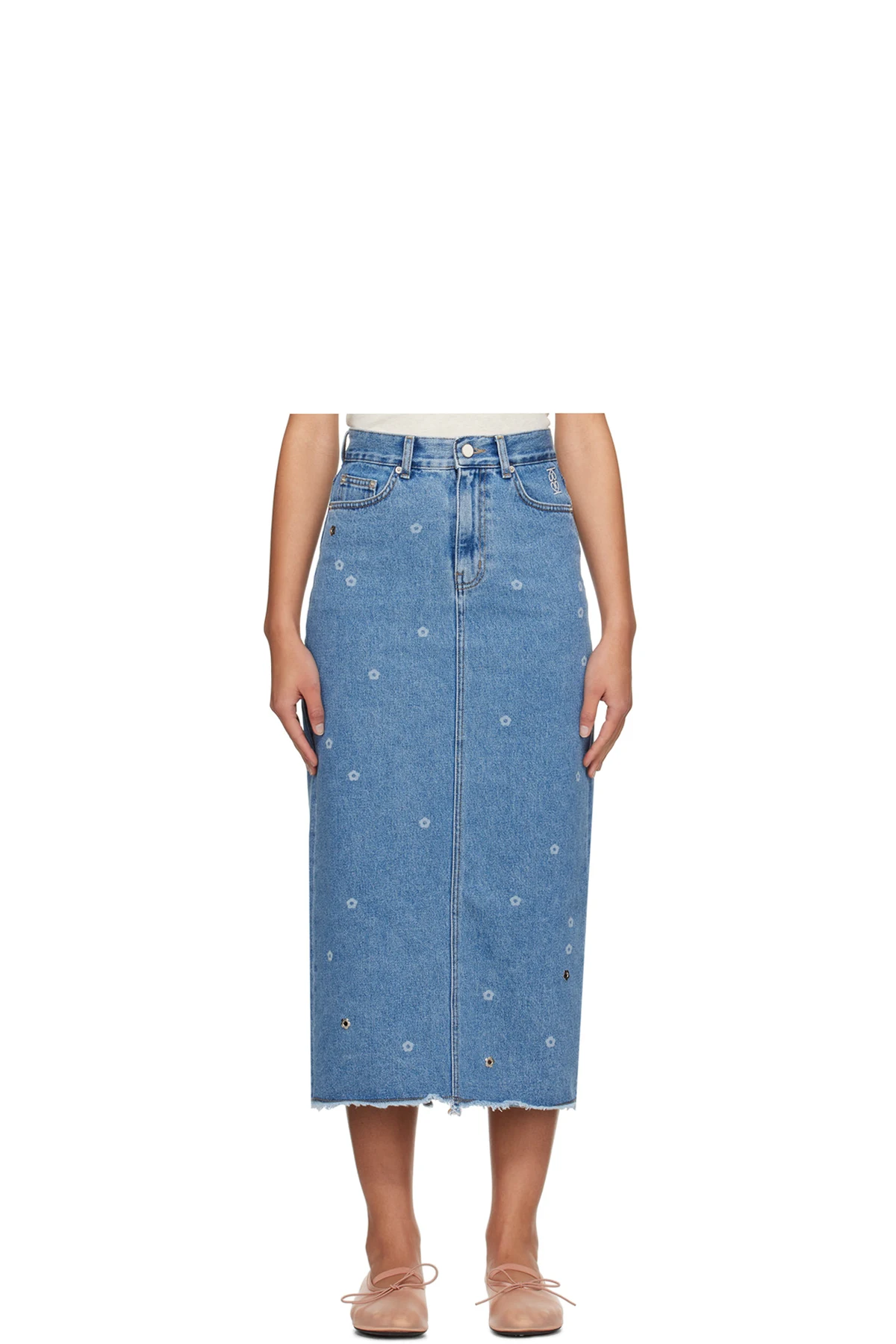 Blue Flower Denim Maxi Skirt