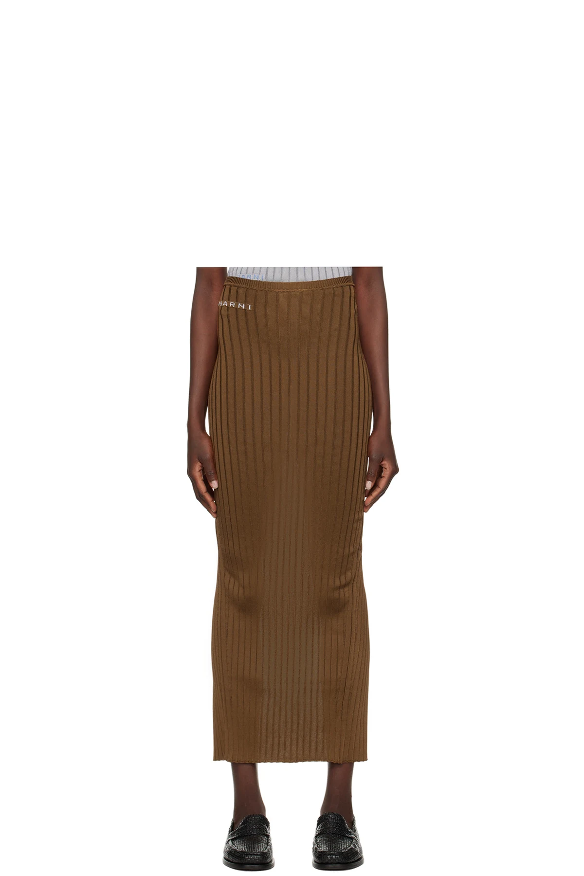 Brown Ribbed Maxi Skirt
