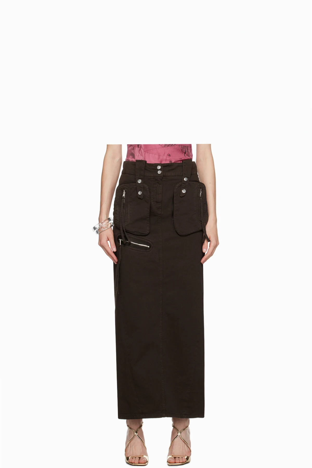Brown Pockets Maxi Skirt