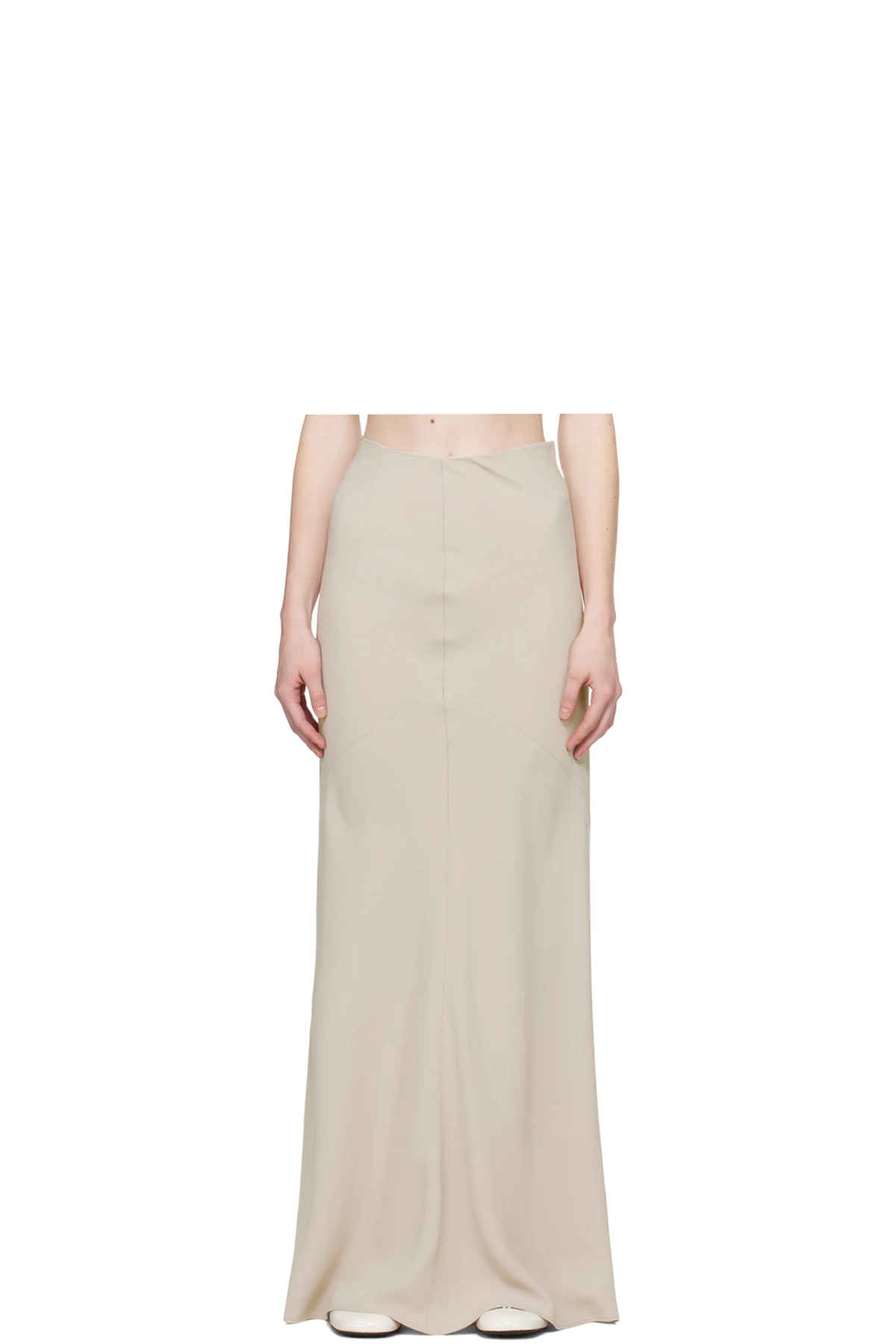 Beige Bias-Cut Maxi Skirt