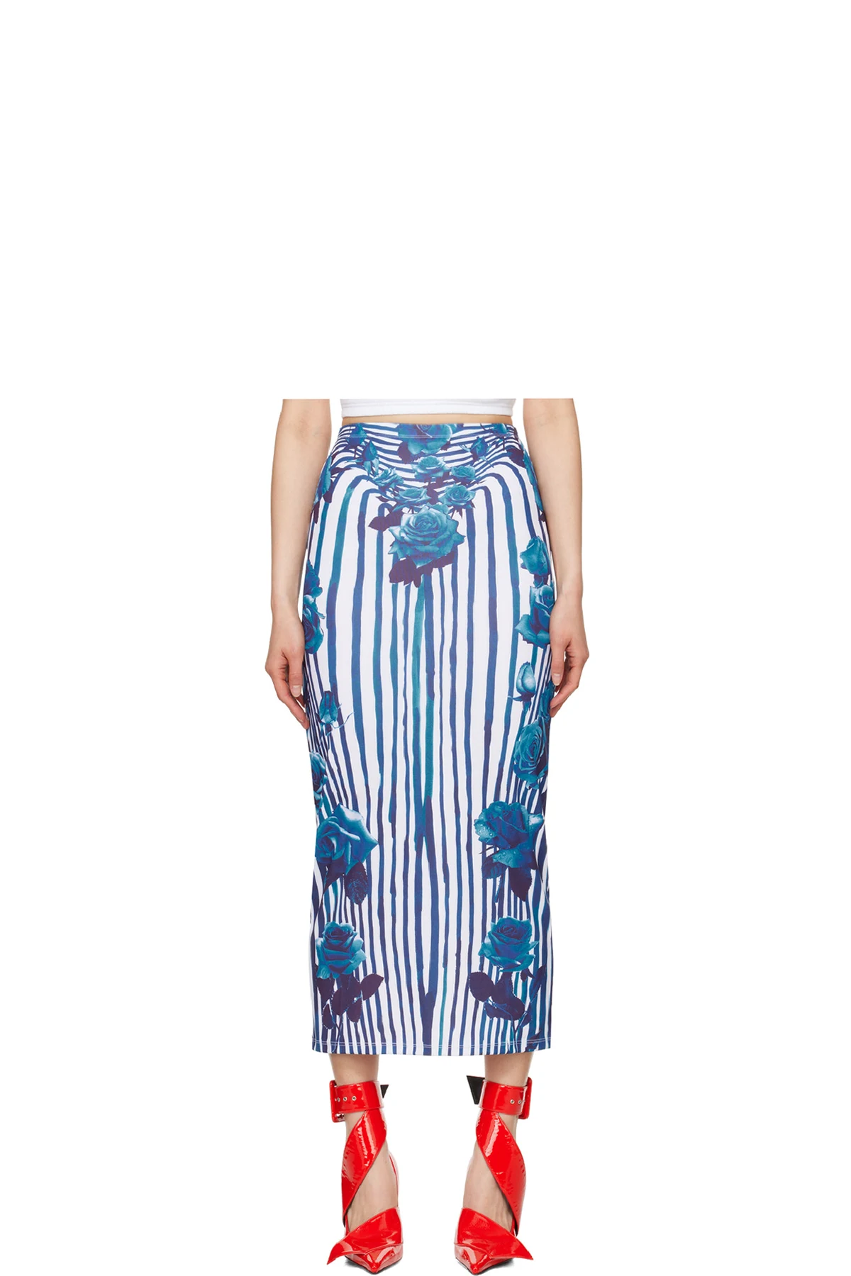 White & Blue Flower Body Morphing Maxi Skirt