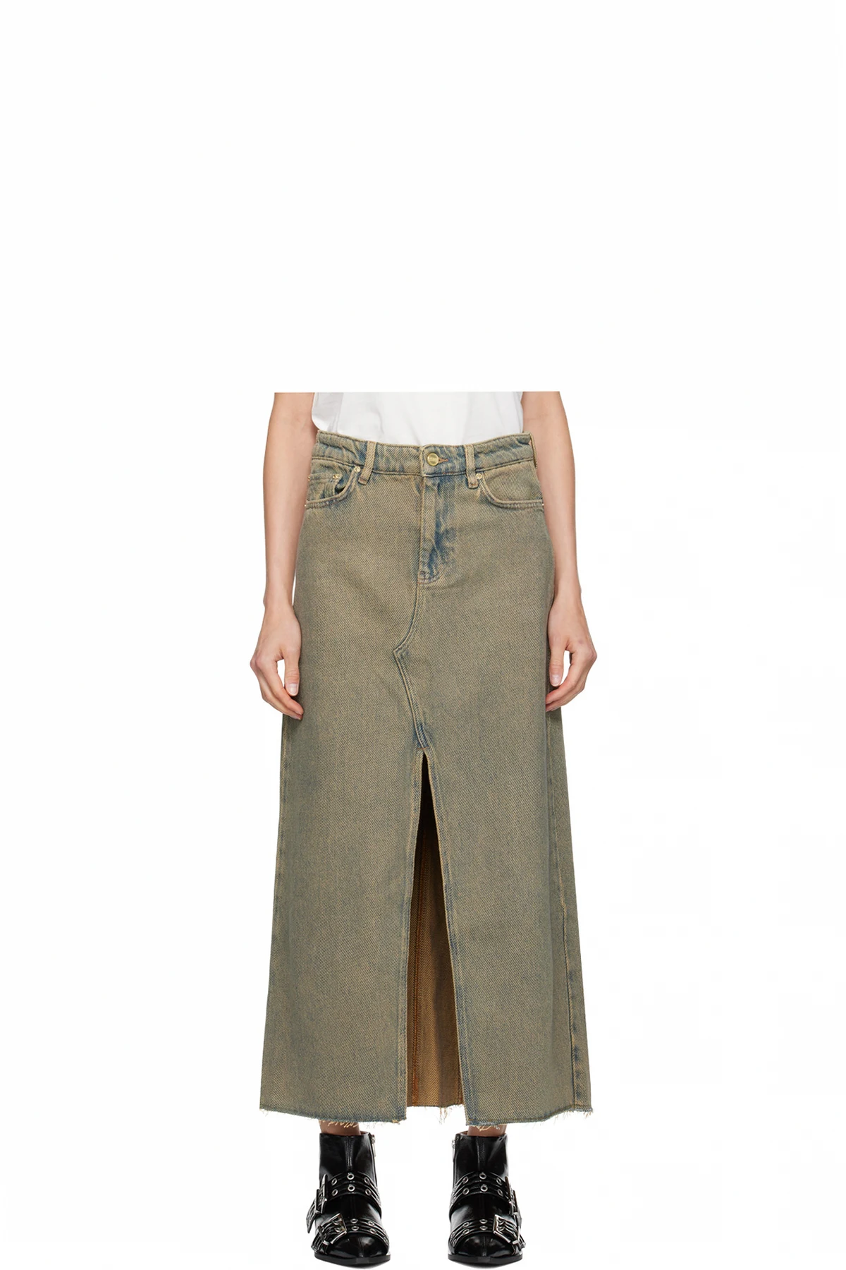 Brown Overdyed Heavy Denim Maxi Skirt