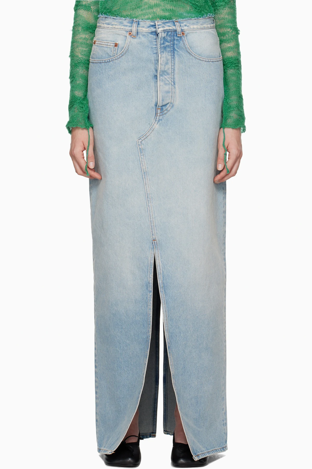 Blue Slit Denim Maxi Skirt