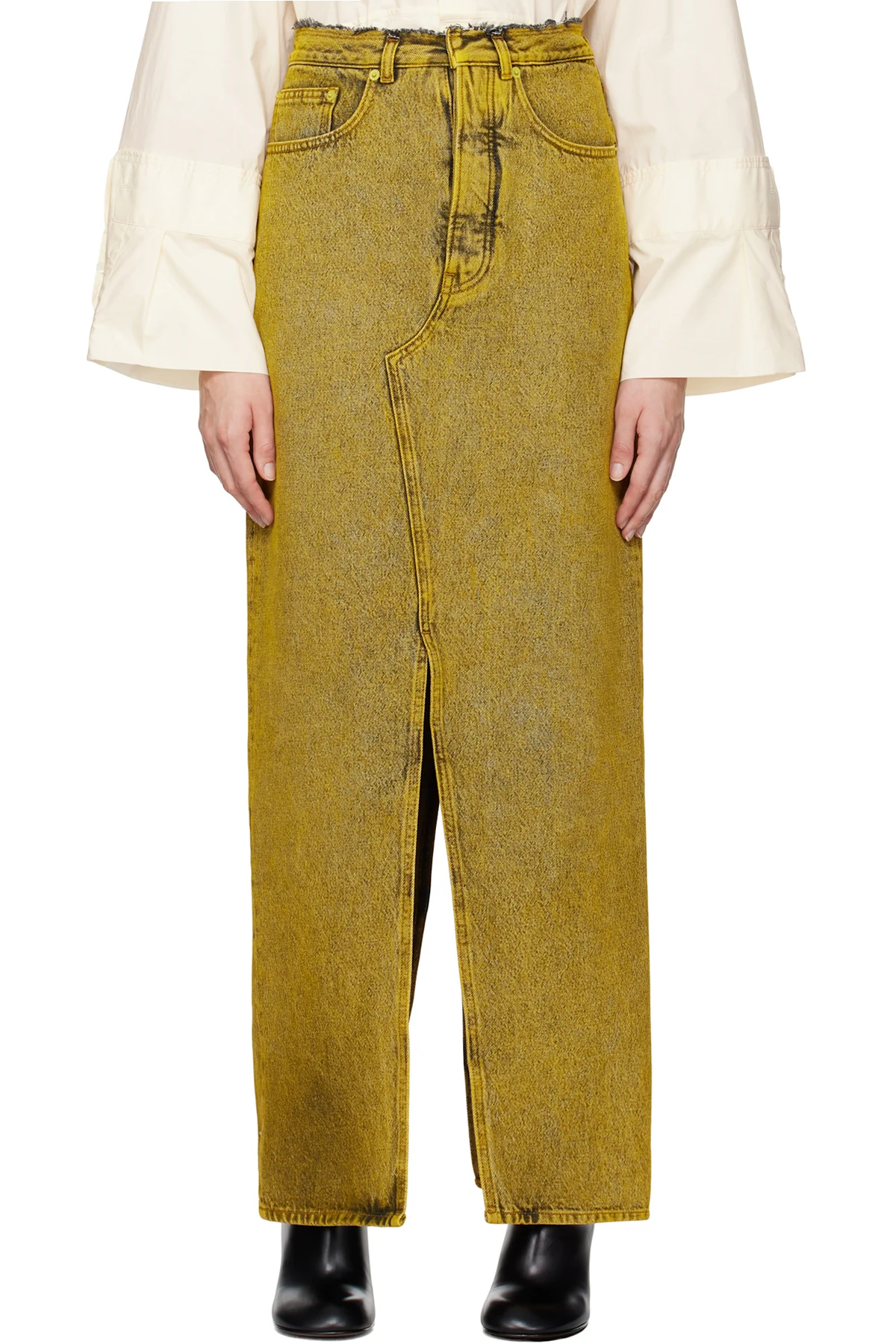 Yellow Long Denim Maxi Skirt