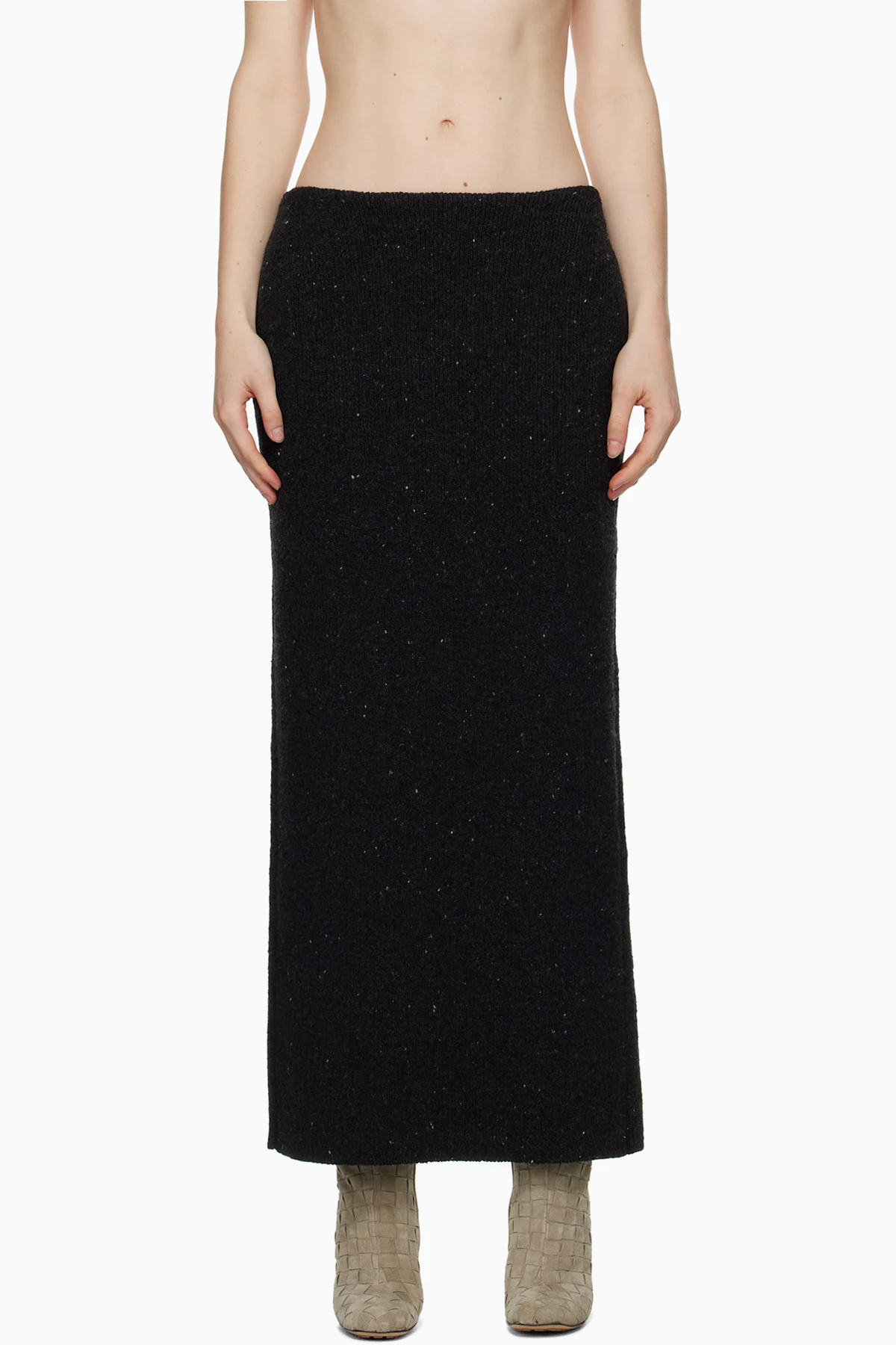 Gray Wool Tailored Maxi Skirt