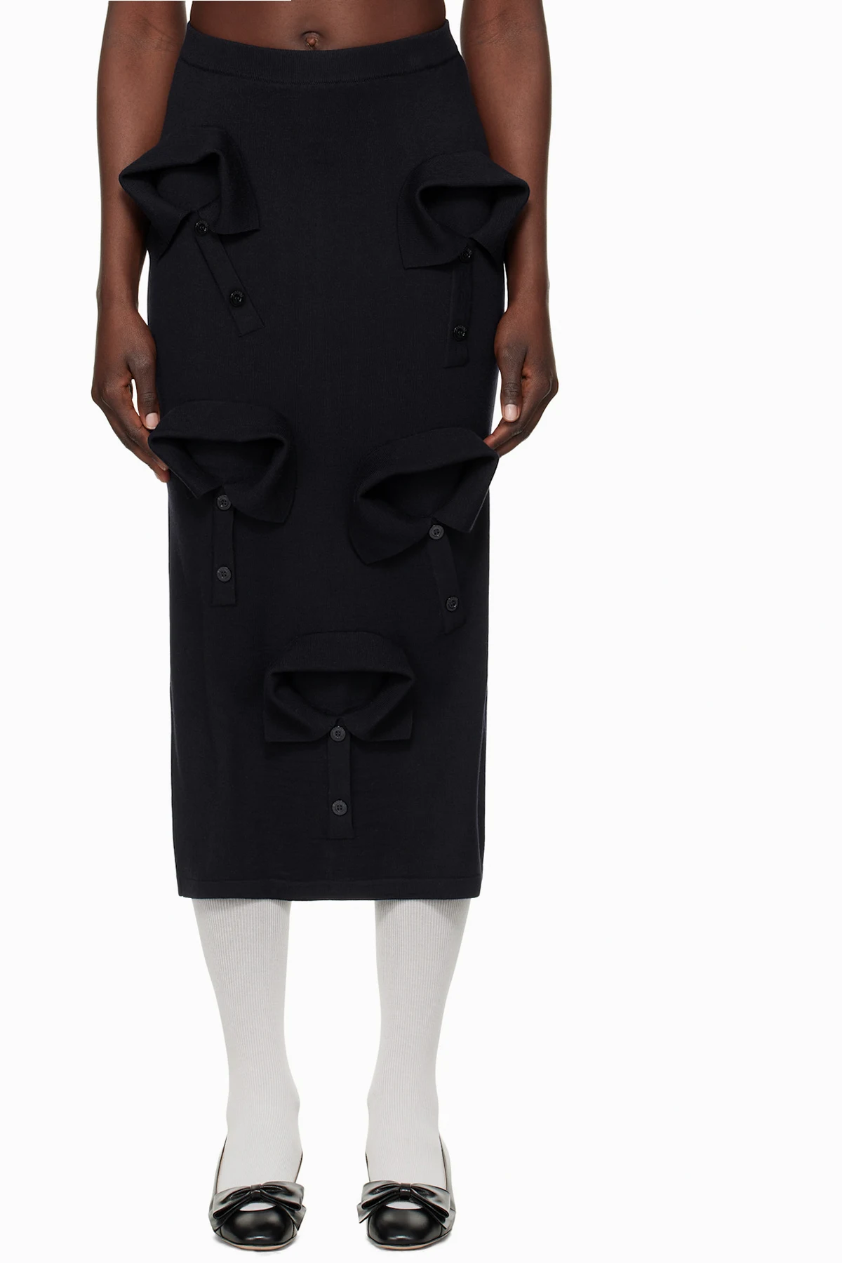 Navy Multi Collars Knitted Midi Skirt