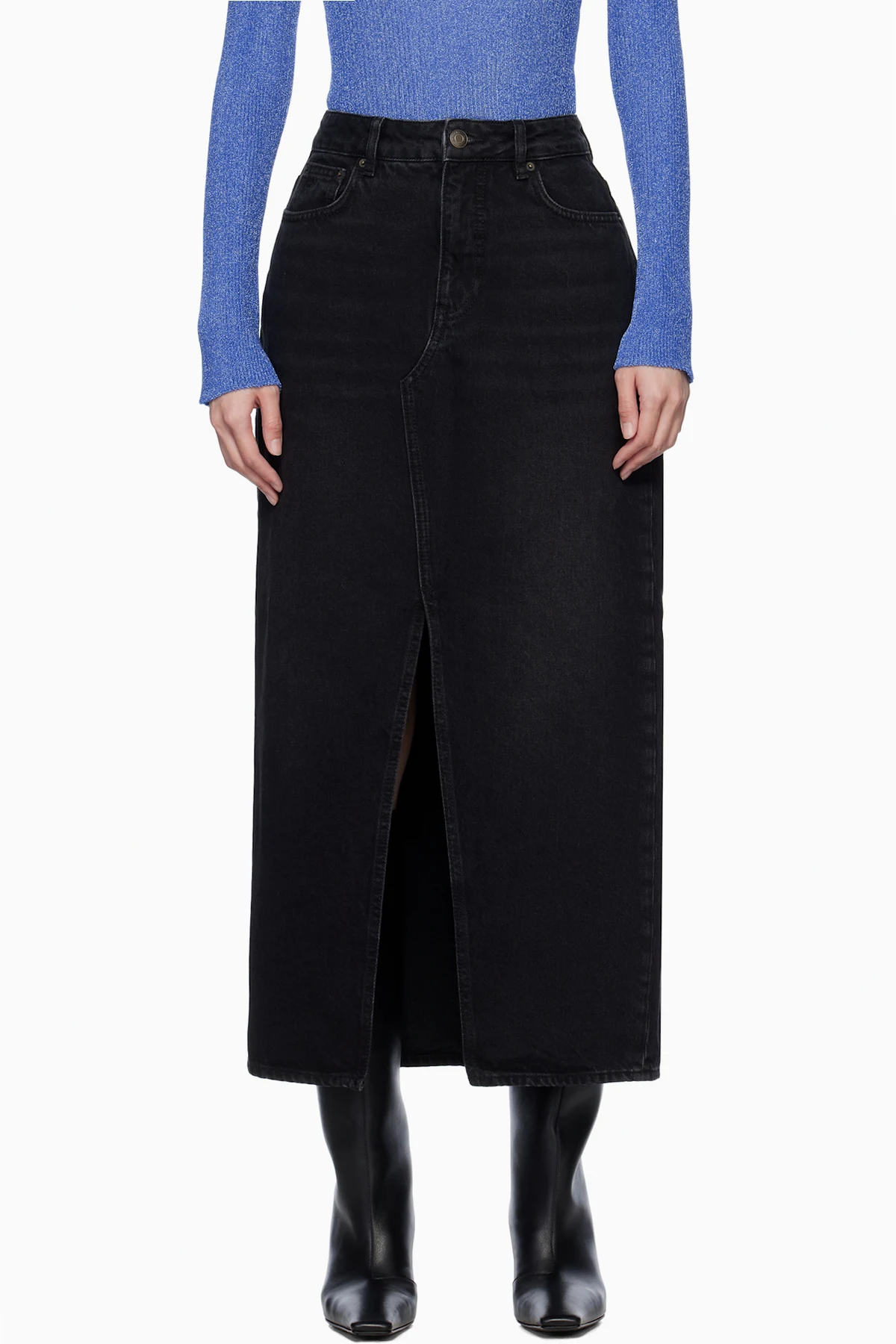 Black Slim Fit Denim Maxi Skirt
