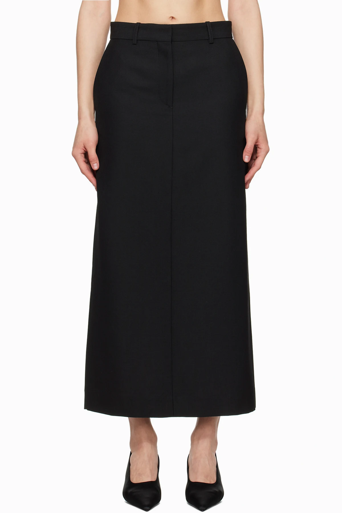 Black Low-Waist Straight Maxi Skirt