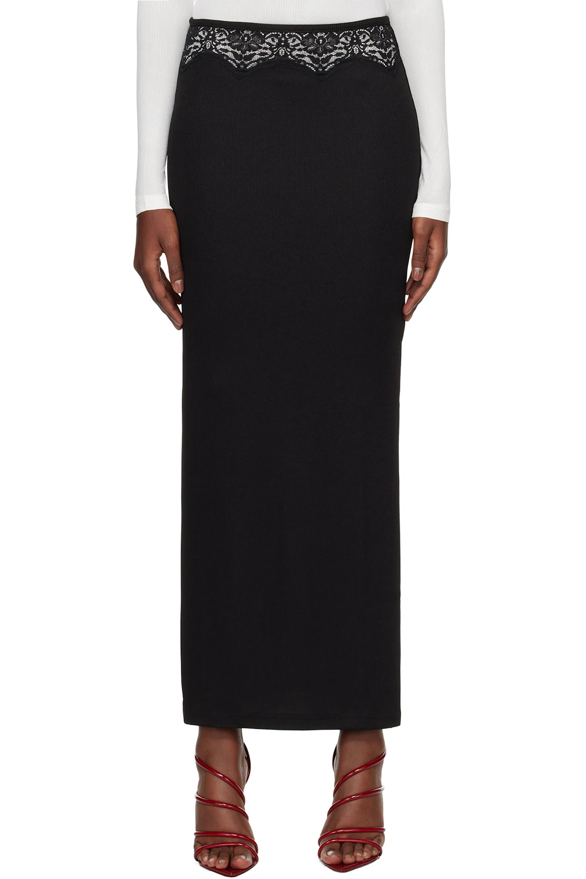 Black Lace Insert Maxi Skirt