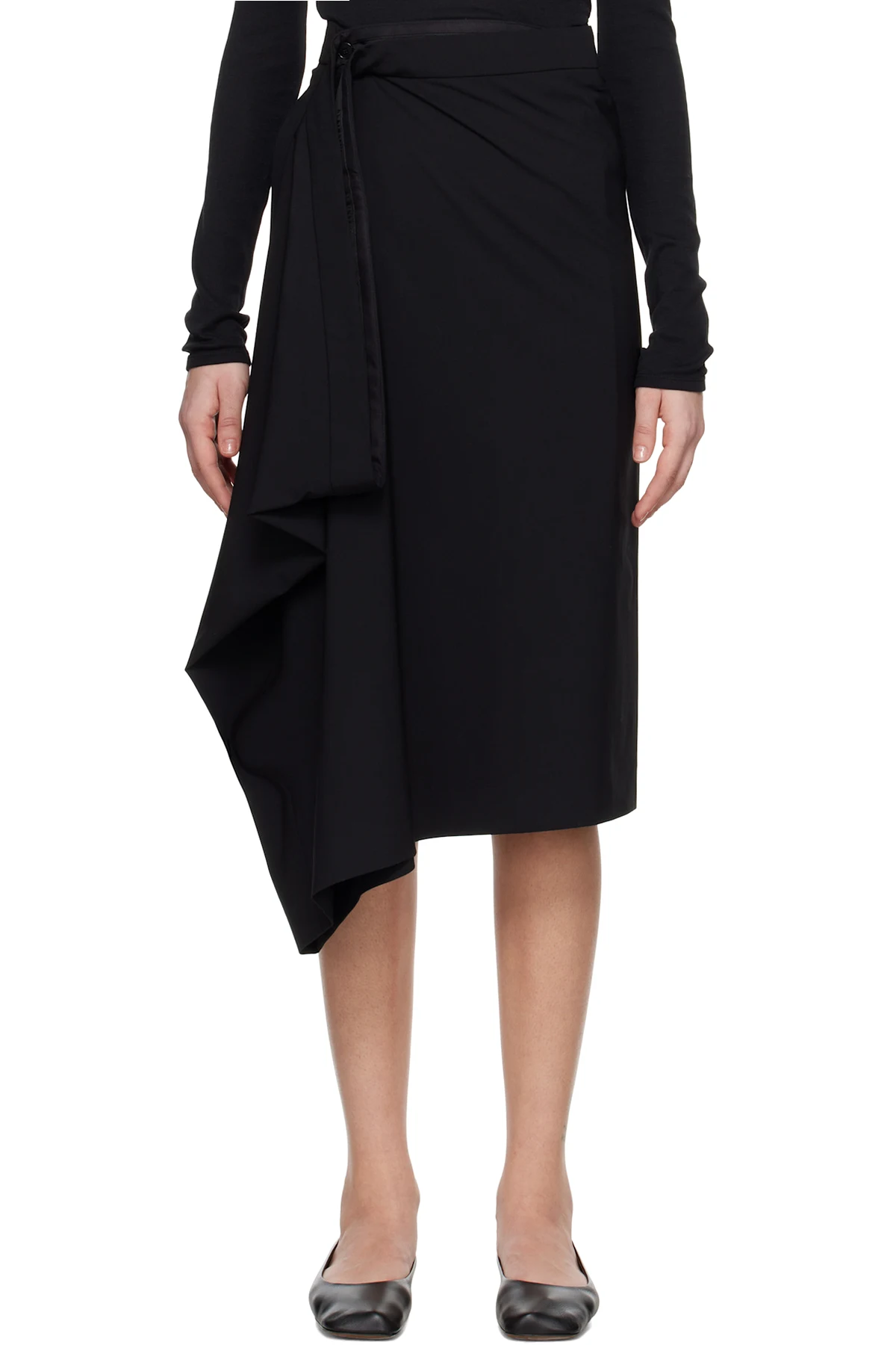 Black Extended Tailored Midi Skirt