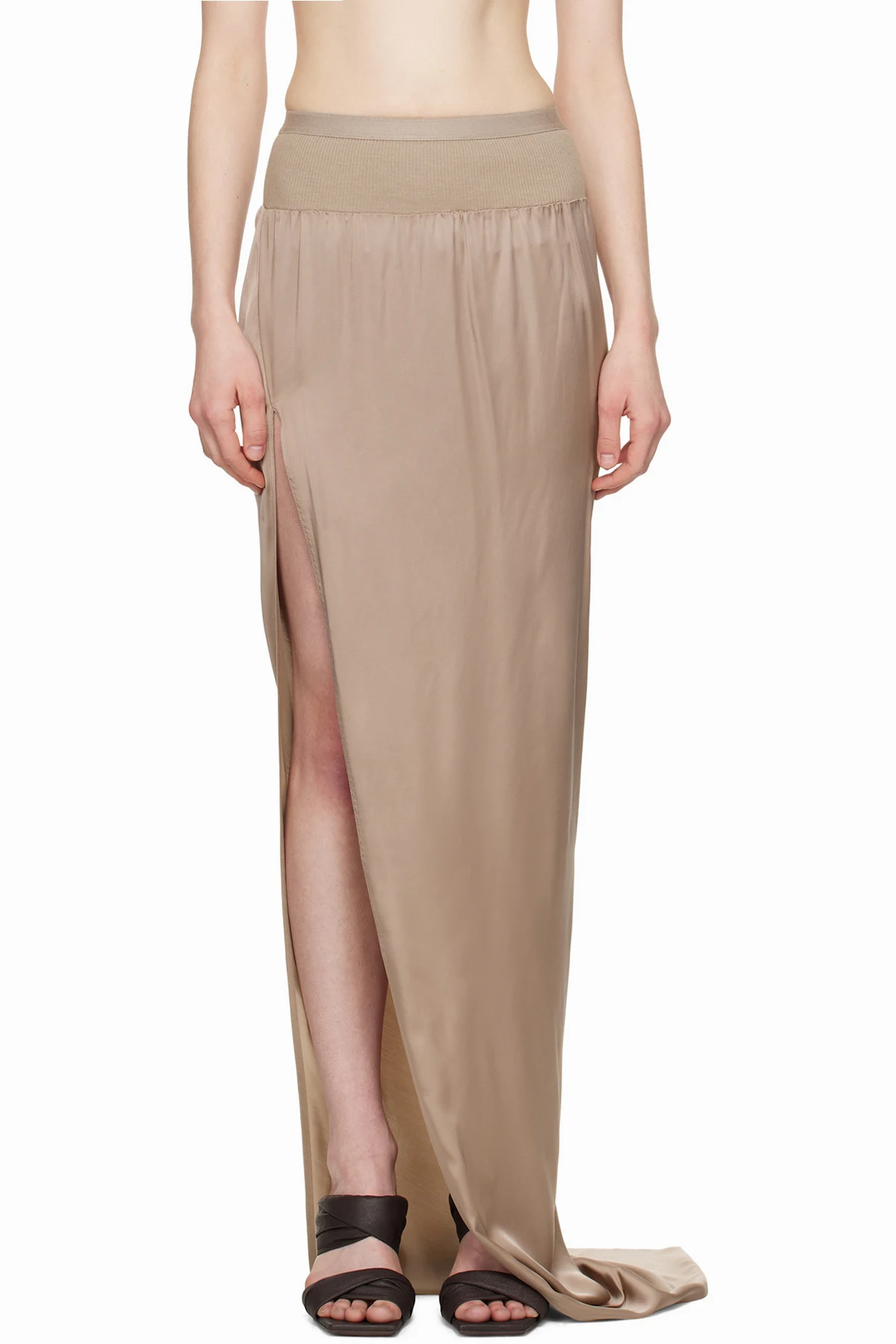 Taupe Hollywood Slit Maxi Skirt