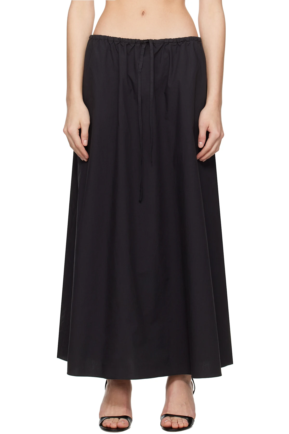 Black Drawcord Maxi Skirt